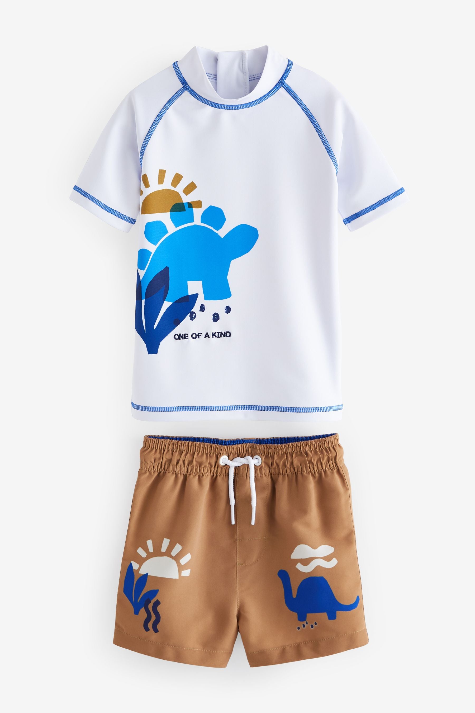 Neutral and Cobalt Sunsafe Top and Shorts Set (3mths-7yrs)