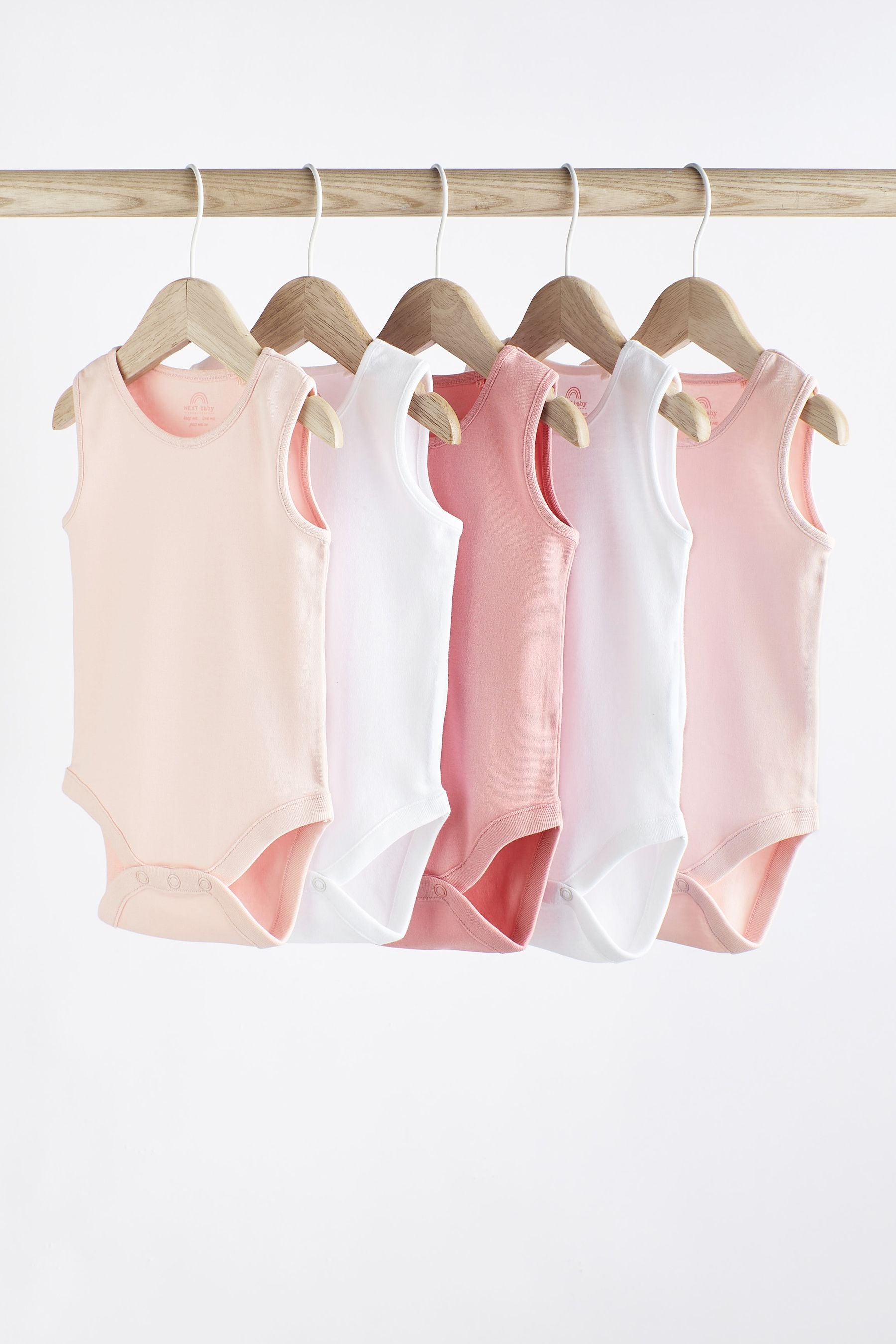 Pink/White 5 Pack Baby Vest Bodysuits