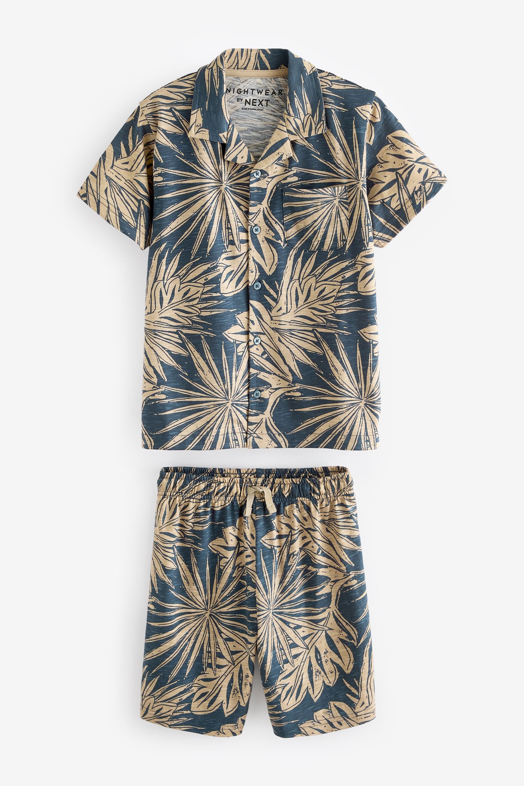 Navy/Stone Palm Tree Button Pyjamas 1 Pack (3-16yrs)