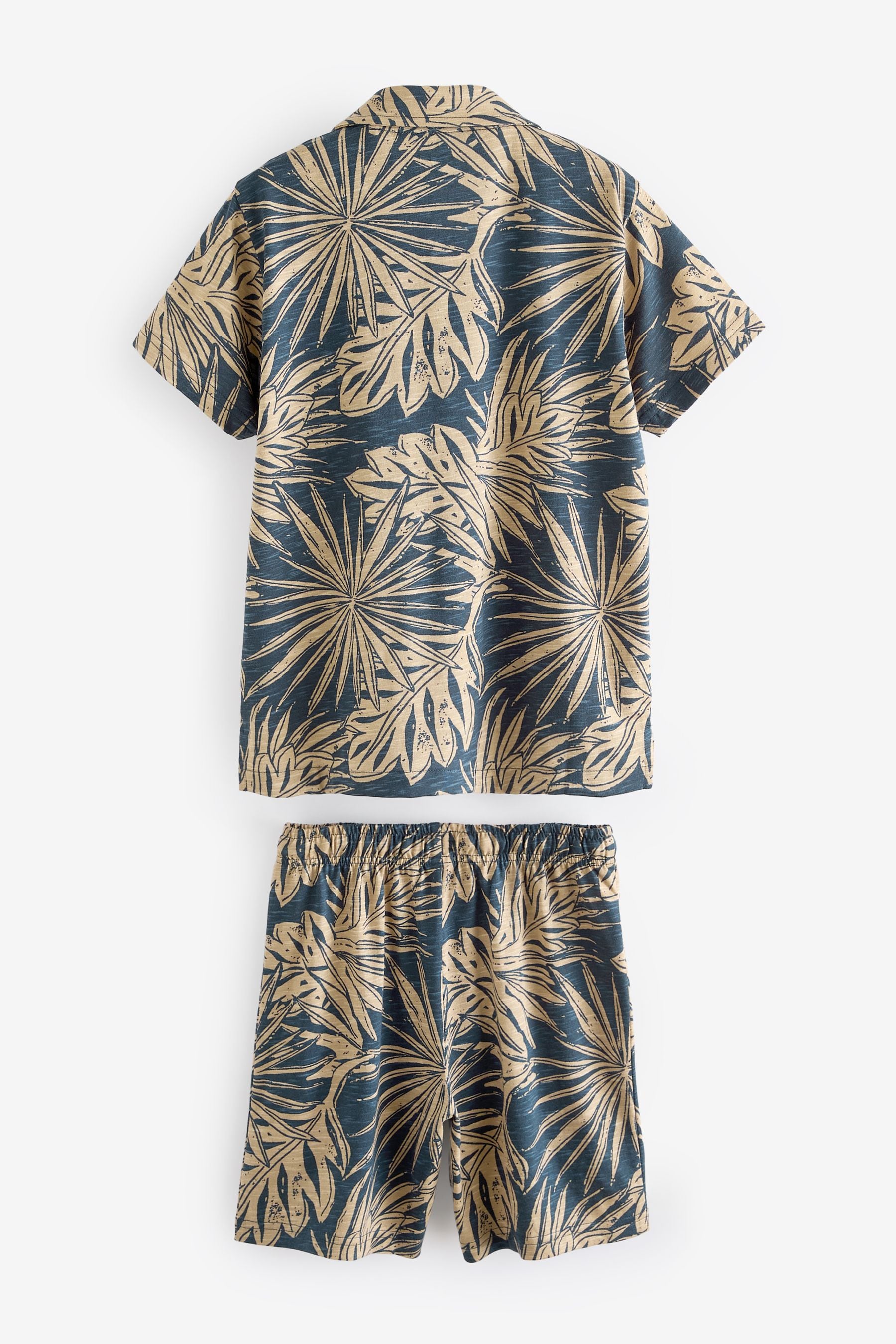 Navy/Stone Palm Tree Button Pyjamas 1 Pack (3-16yrs)