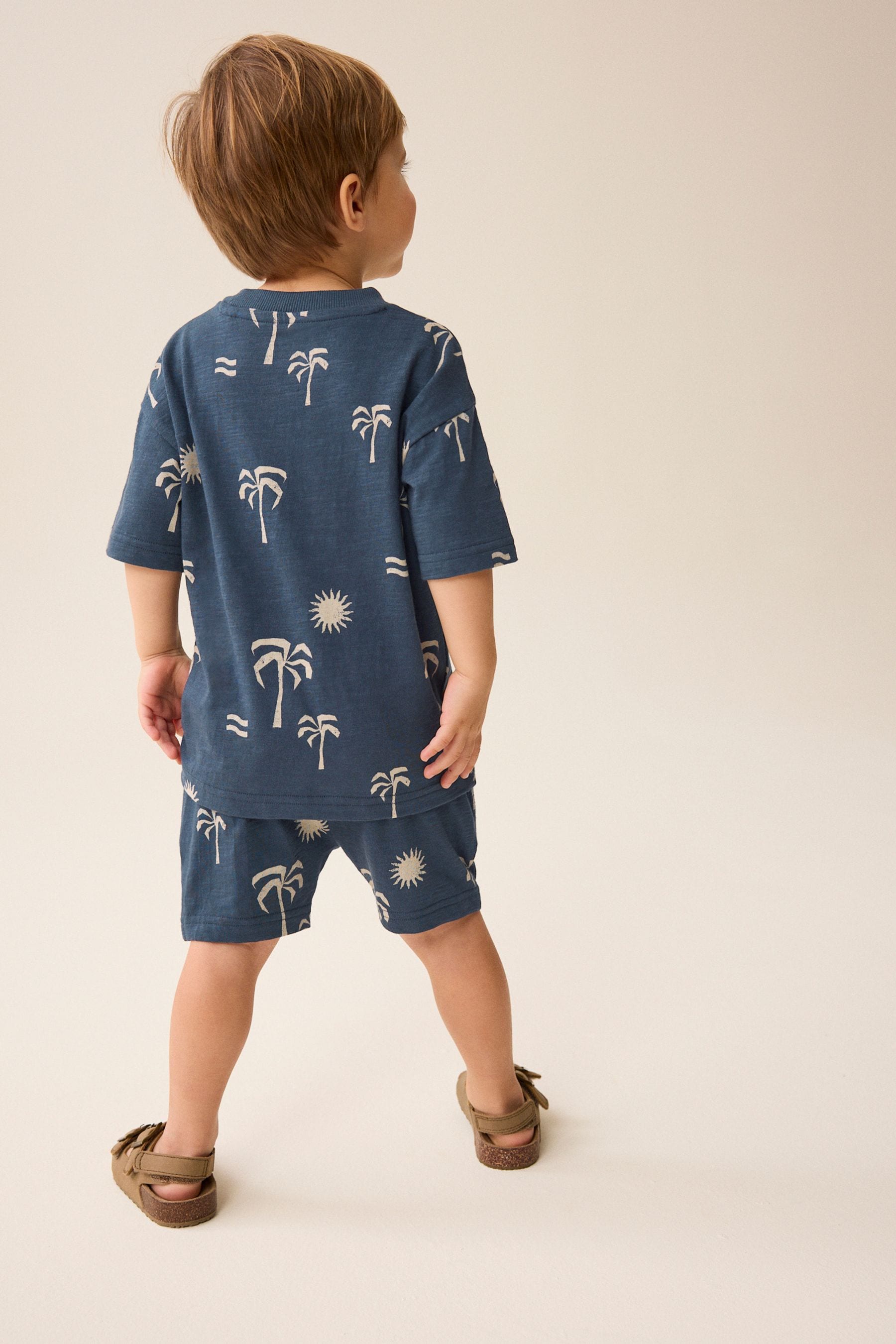 Navy Blue Palms T-Shirt And Shorts Set (3mths-7yrs)