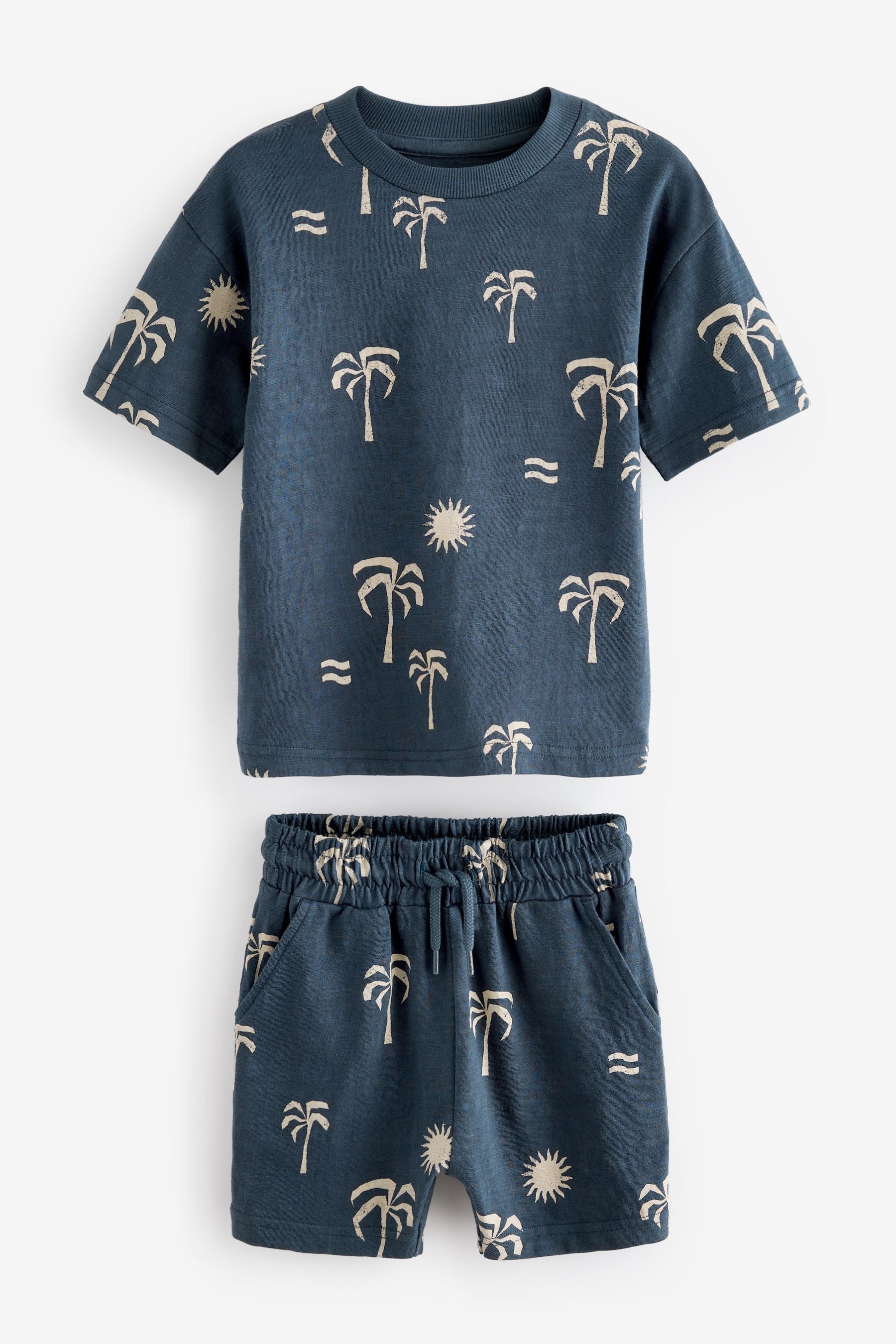 Navy Blue Palms T-Shirt And Shorts Set (3mths-7yrs)