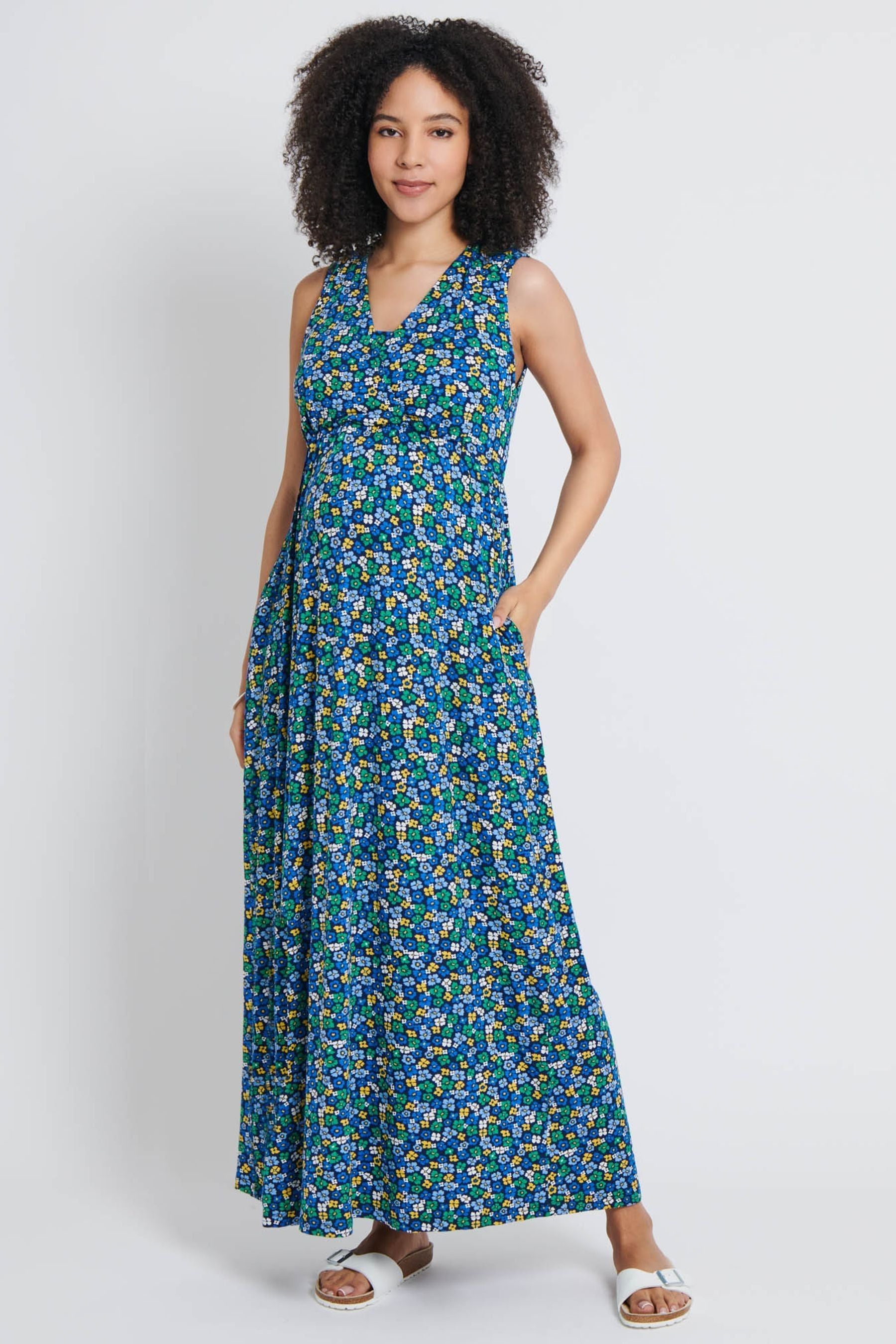 JoJo Maman Bébé Blue Ditsy Print Maternity & Nursing Maxi Dress