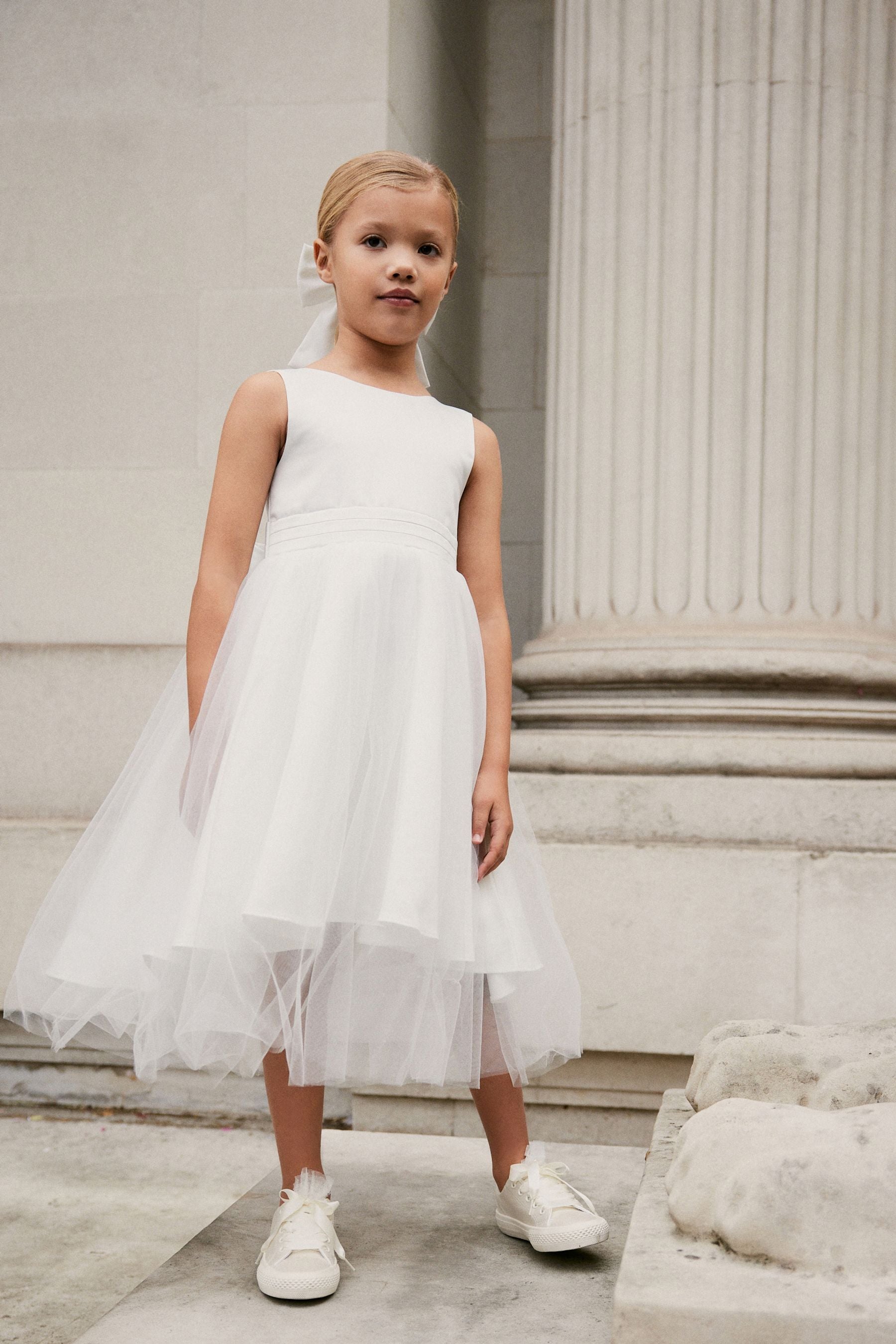 White Flower Girl Bow Dress (3mths-16yrs)