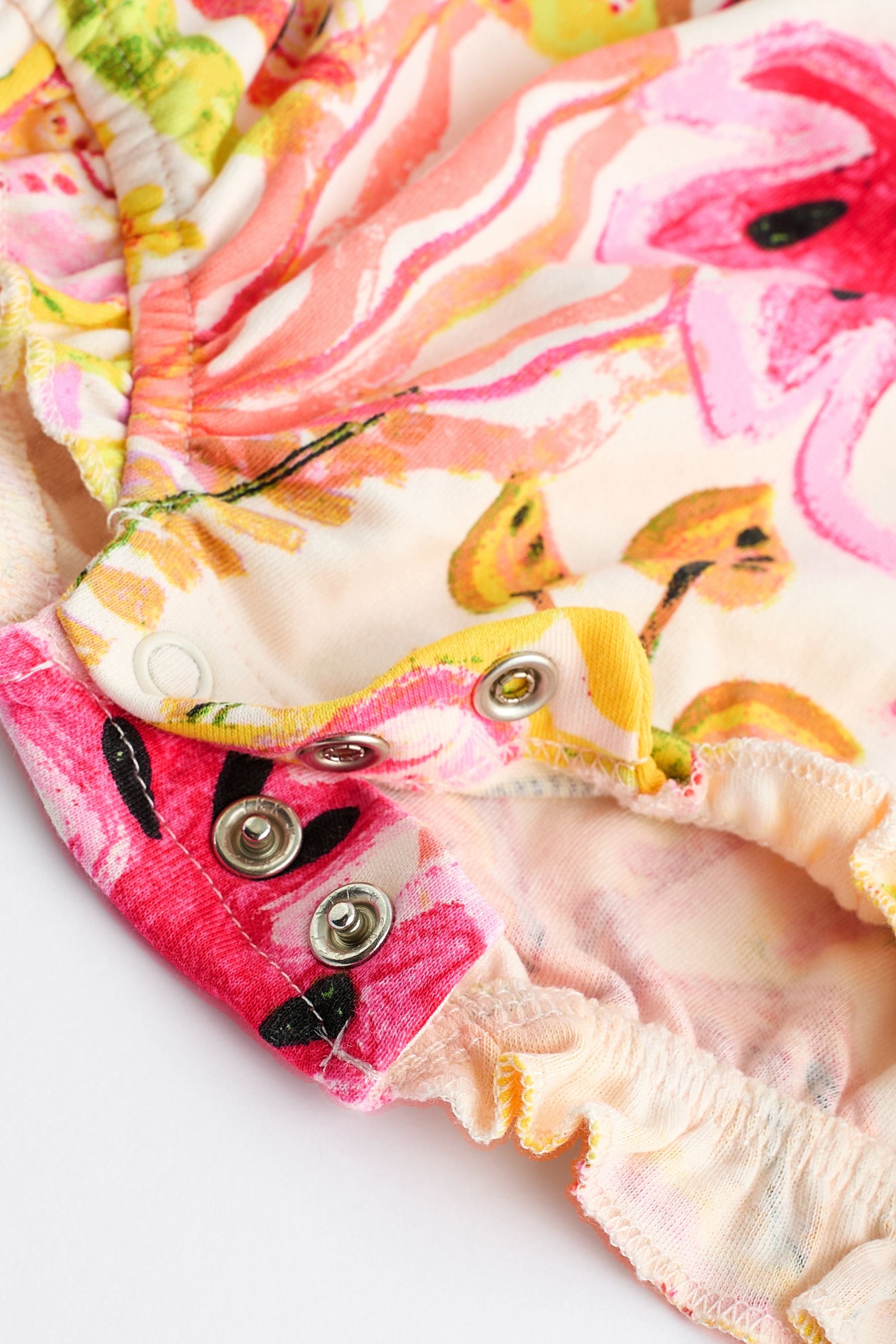 Pink/Yellow Tropical Print Jersey Baby Romper