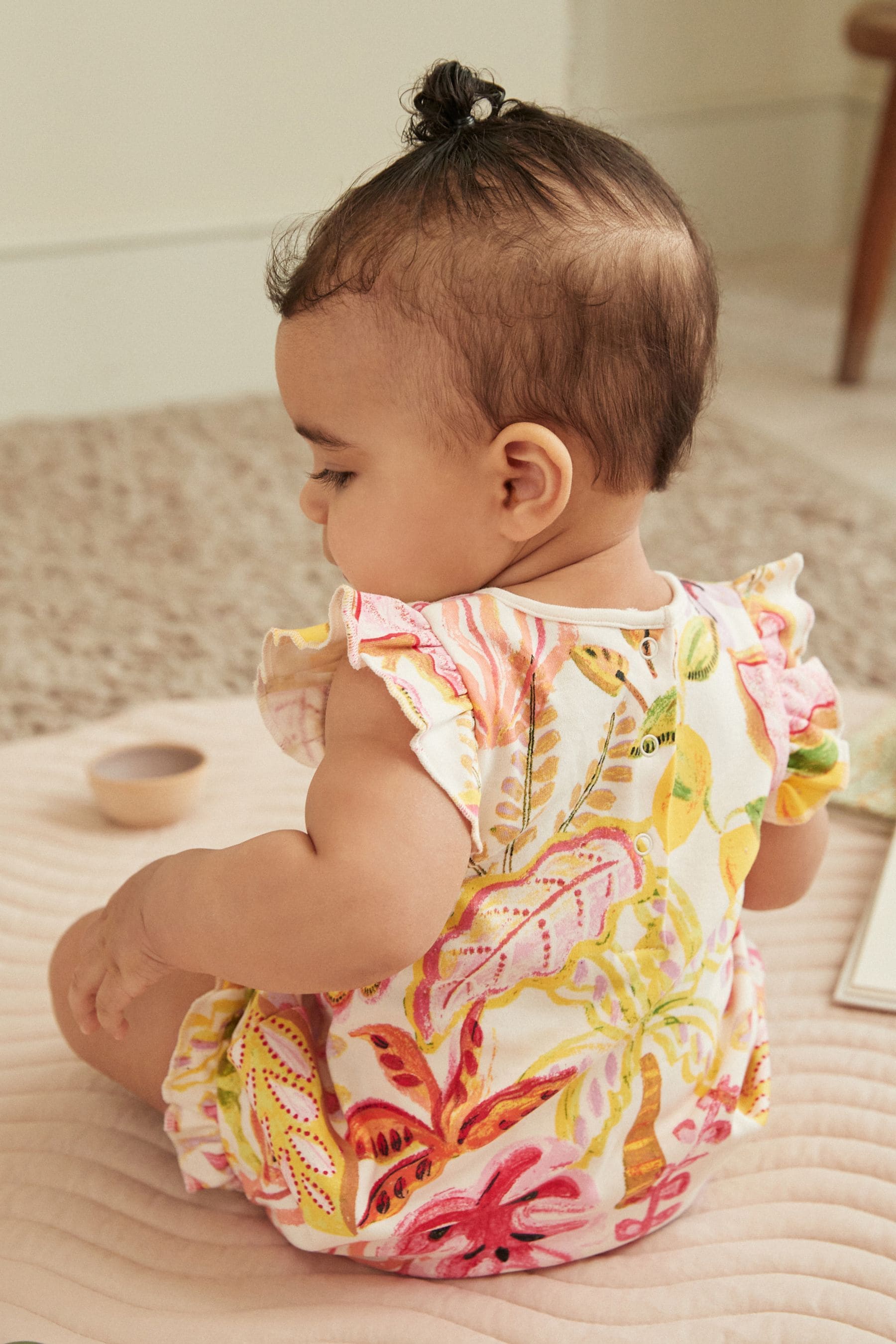 Pink/Yellow Tropical Print Jersey Baby Romper