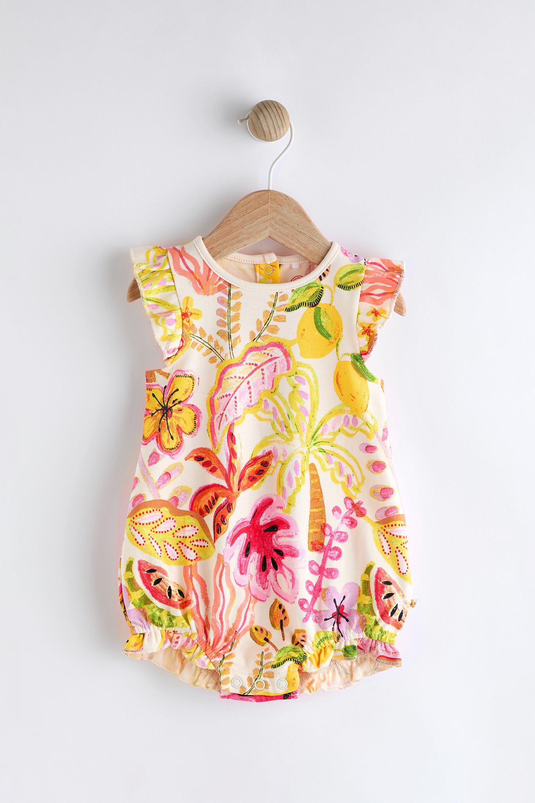 Pink/Yellow Tropical Print Jersey Baby Romper