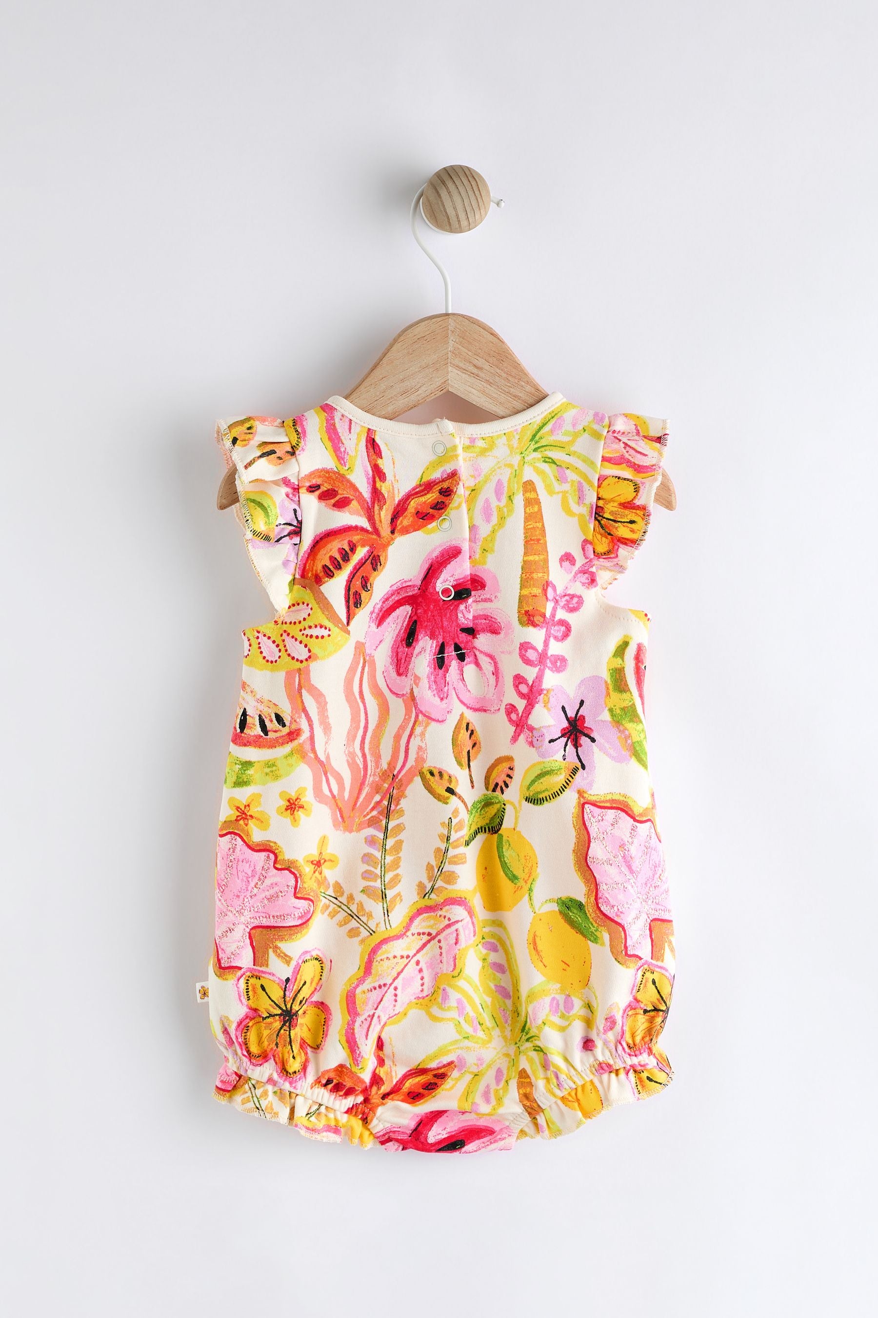 Pink/Yellow Tropical Print Jersey Baby Romper