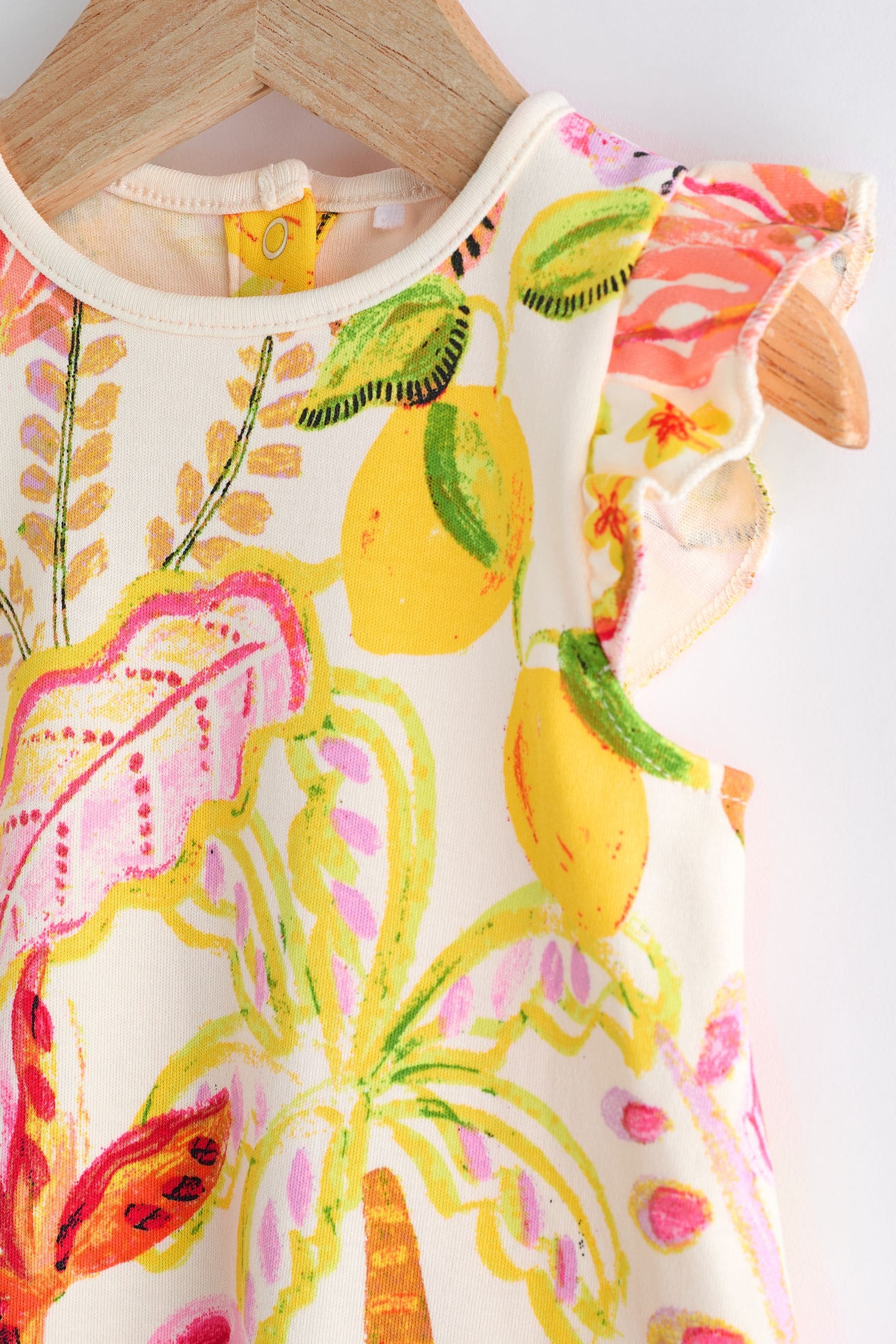 Pink/Yellow Tropical Print Jersey Baby Romper