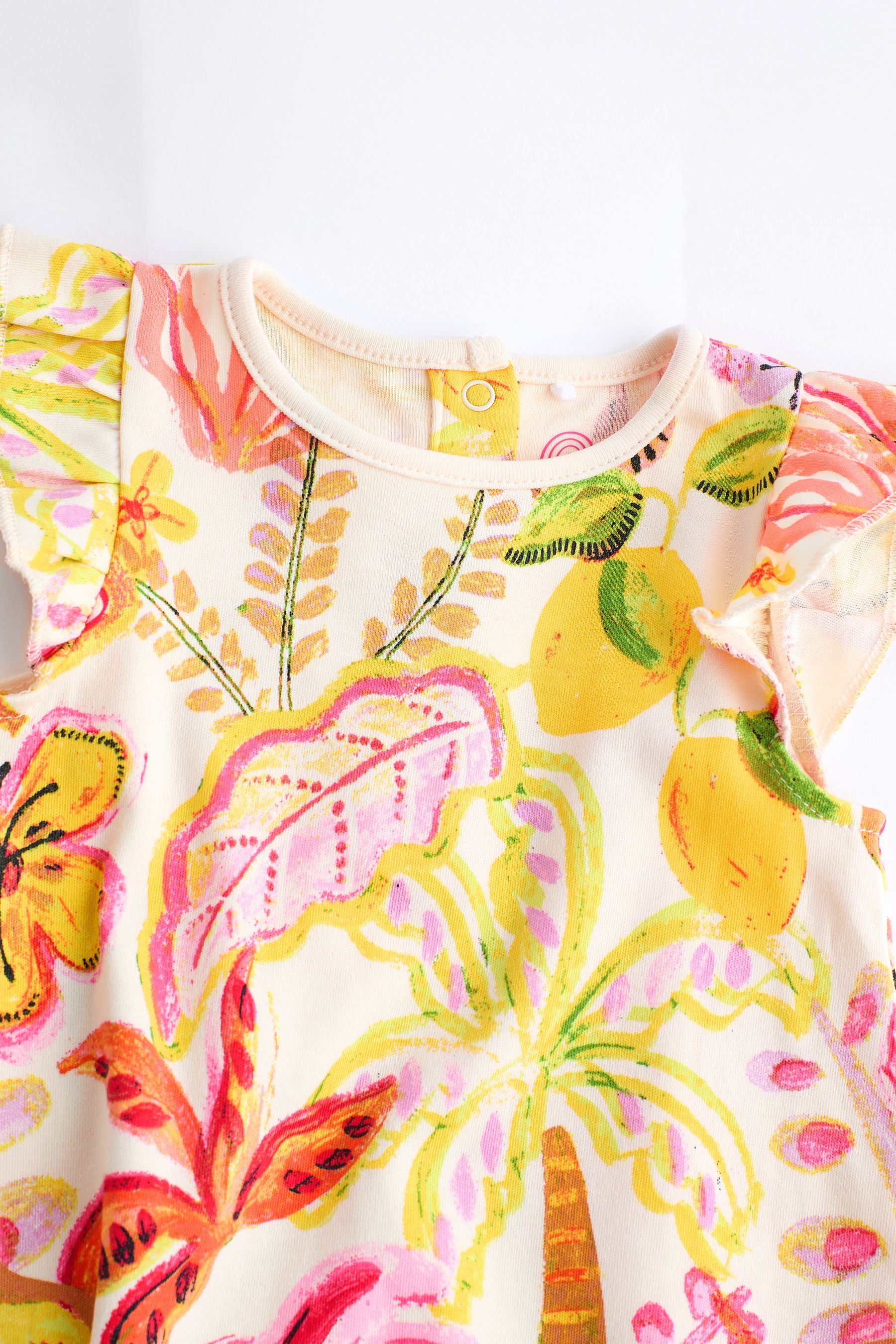 Pink/Yellow Tropical Print Jersey Baby Romper