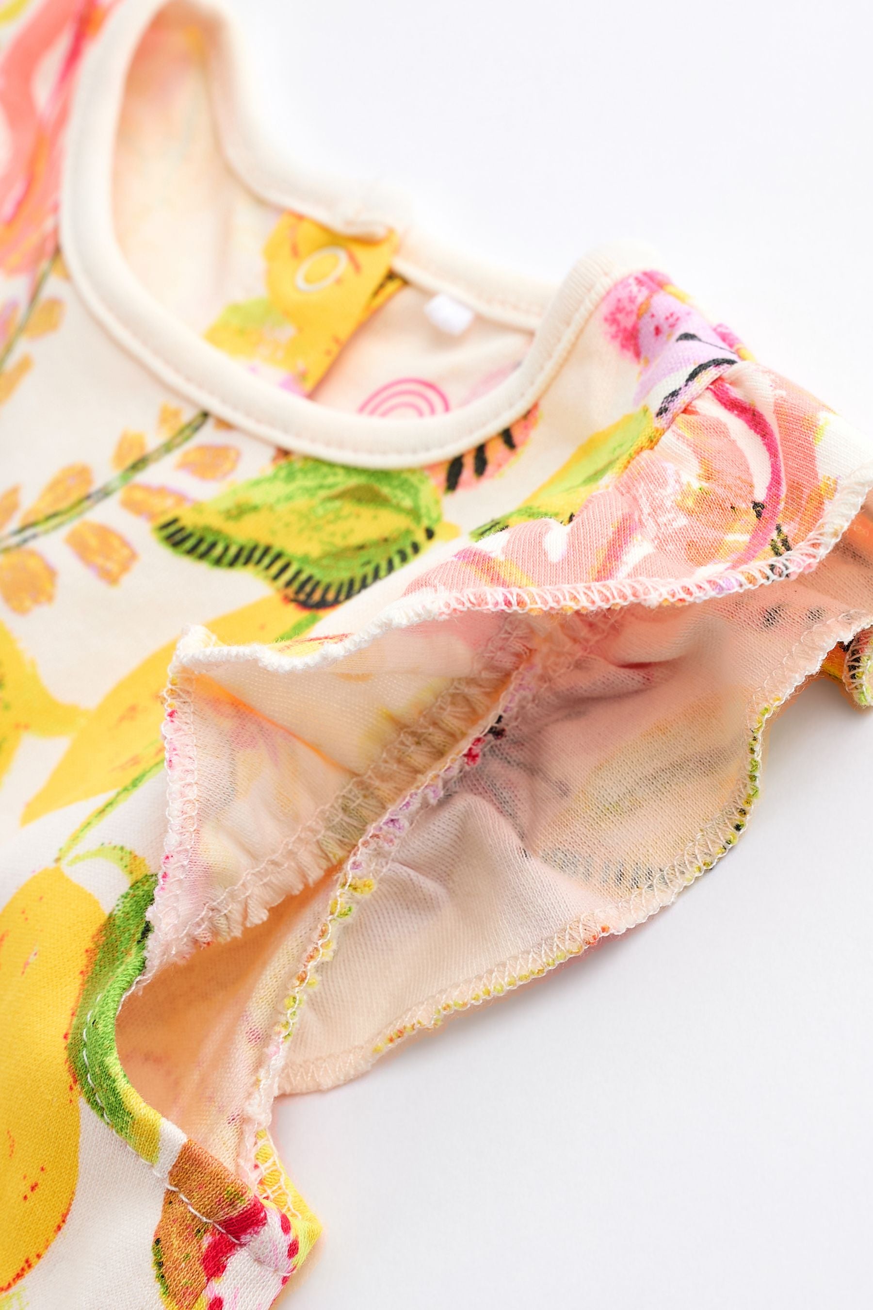 Pink/Yellow Tropical Print Jersey Baby Romper