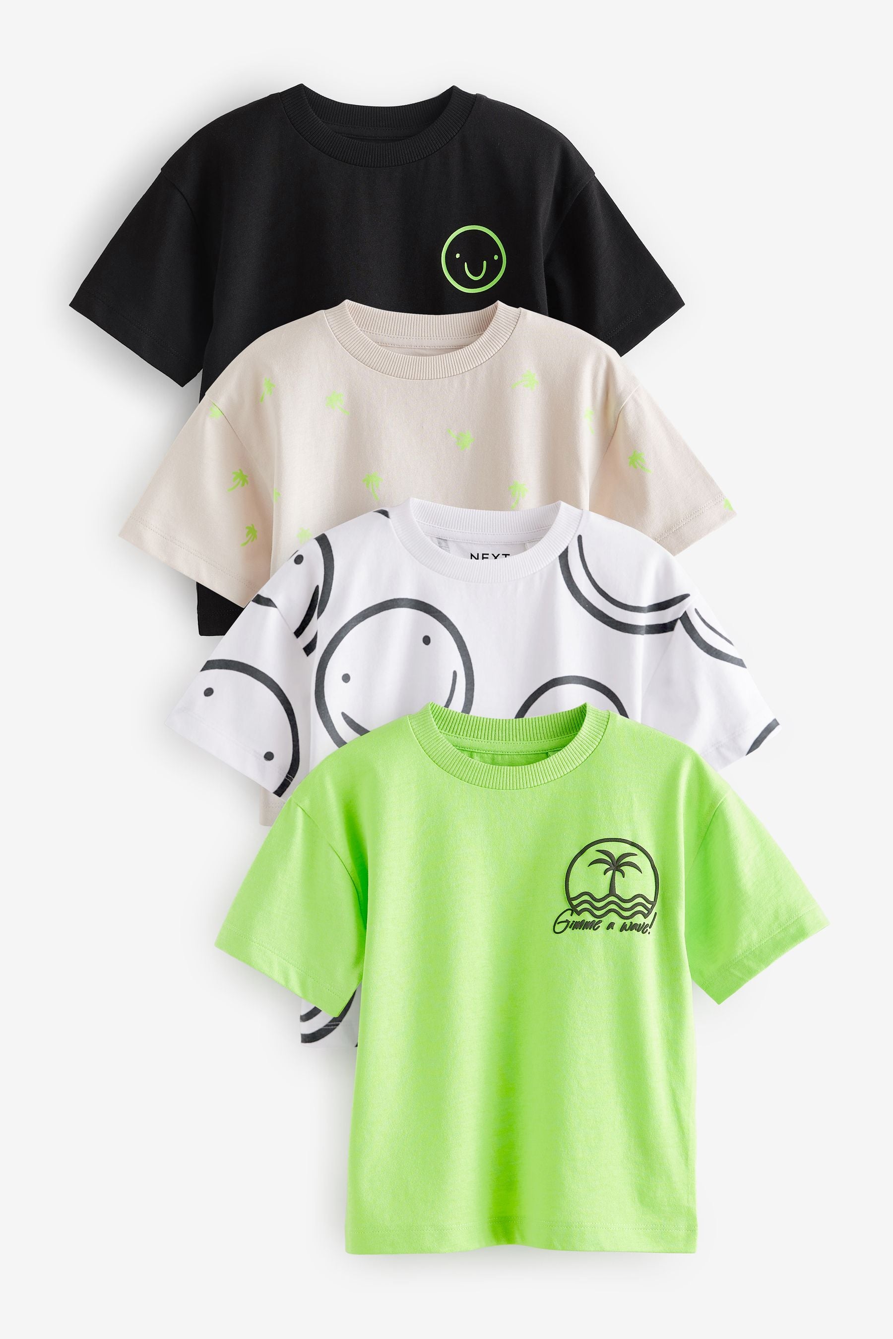 Black/Green 100% Cotton Short Sleeve T-Shirts 4 Pack (3mths-7yrs)