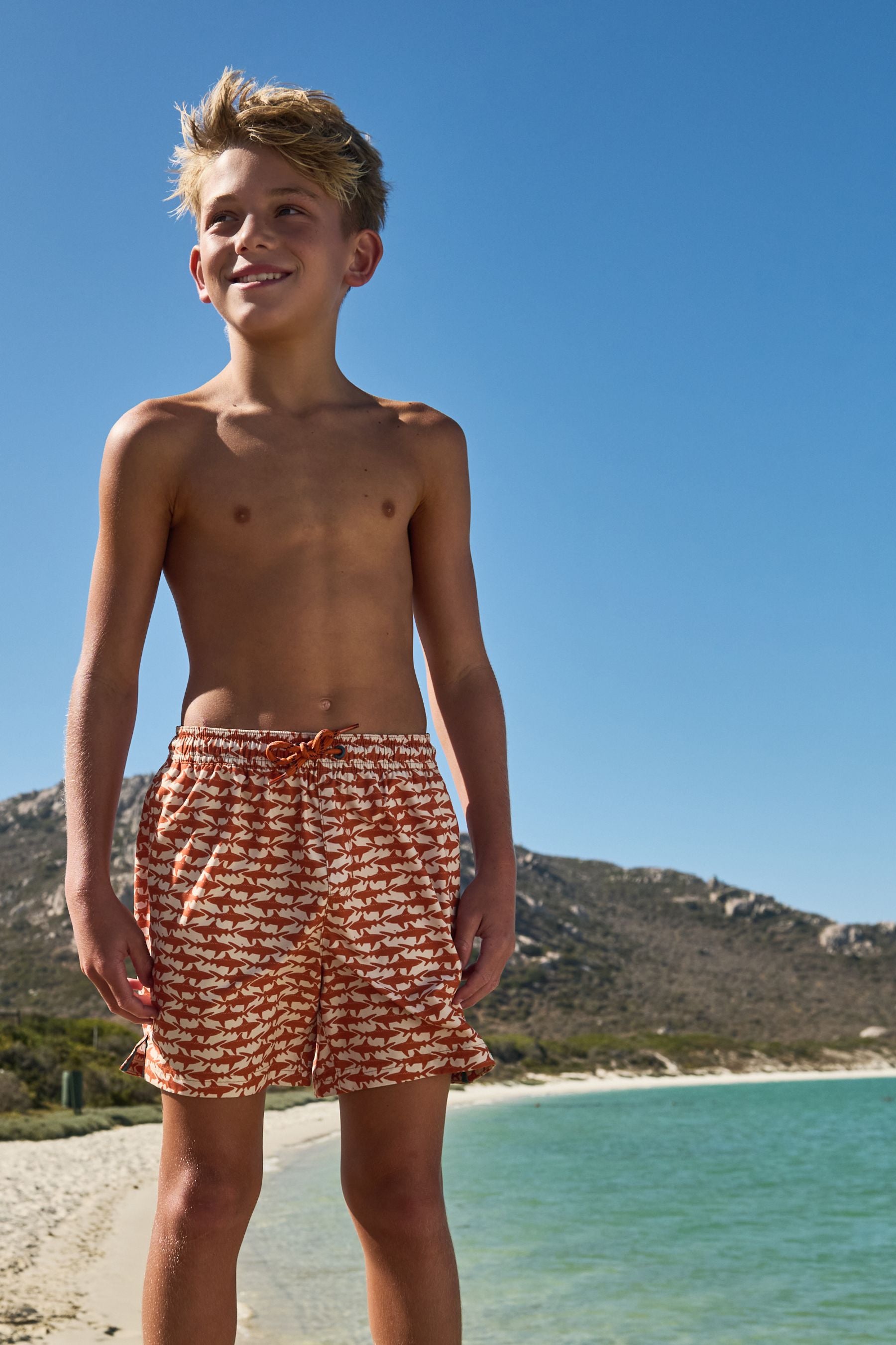 Neutral Shark Printed Swim Shorts (3mths-16yrs)