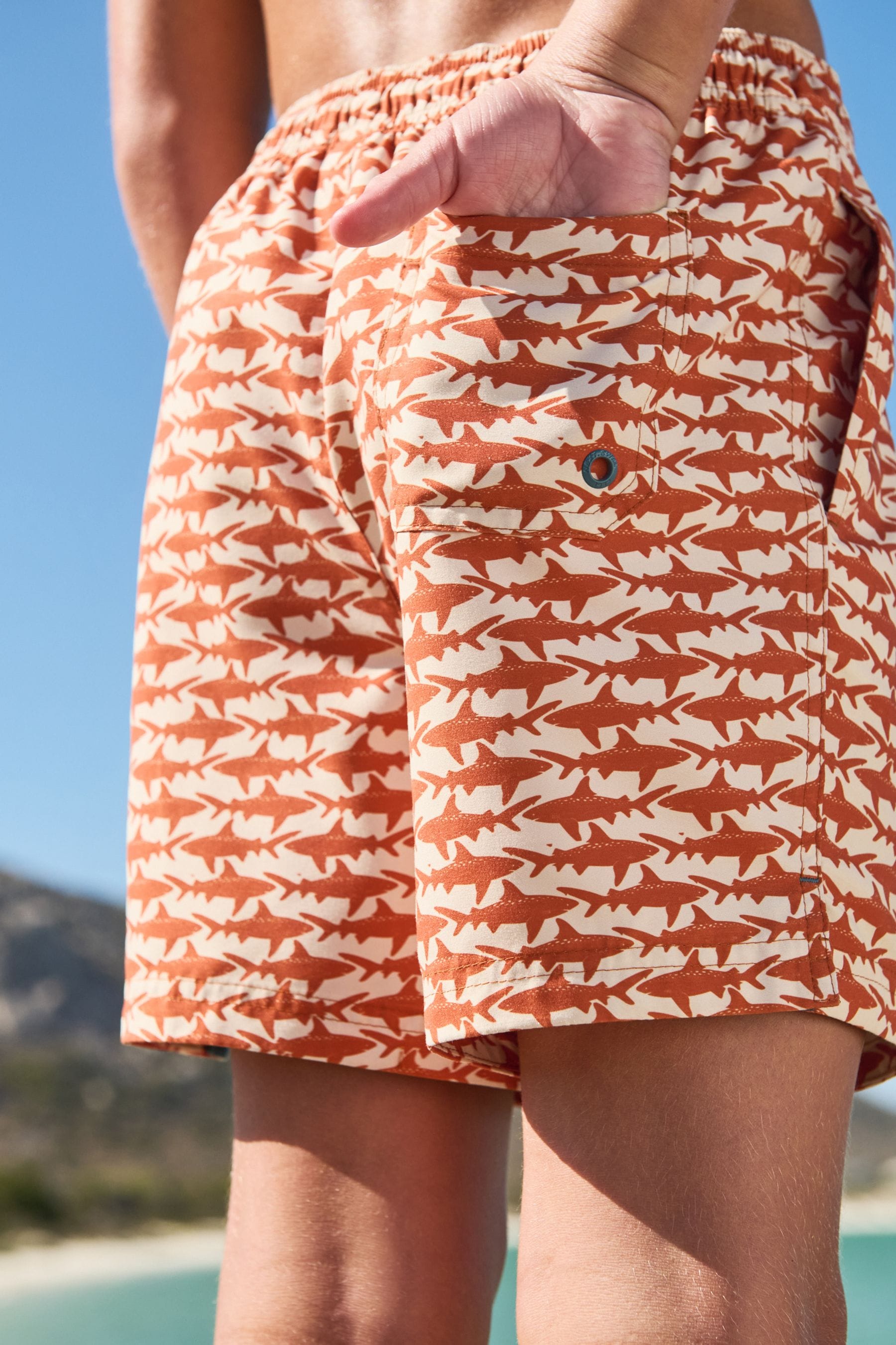 Neutral Shark Printed Swim Shorts (3mths-16yrs)