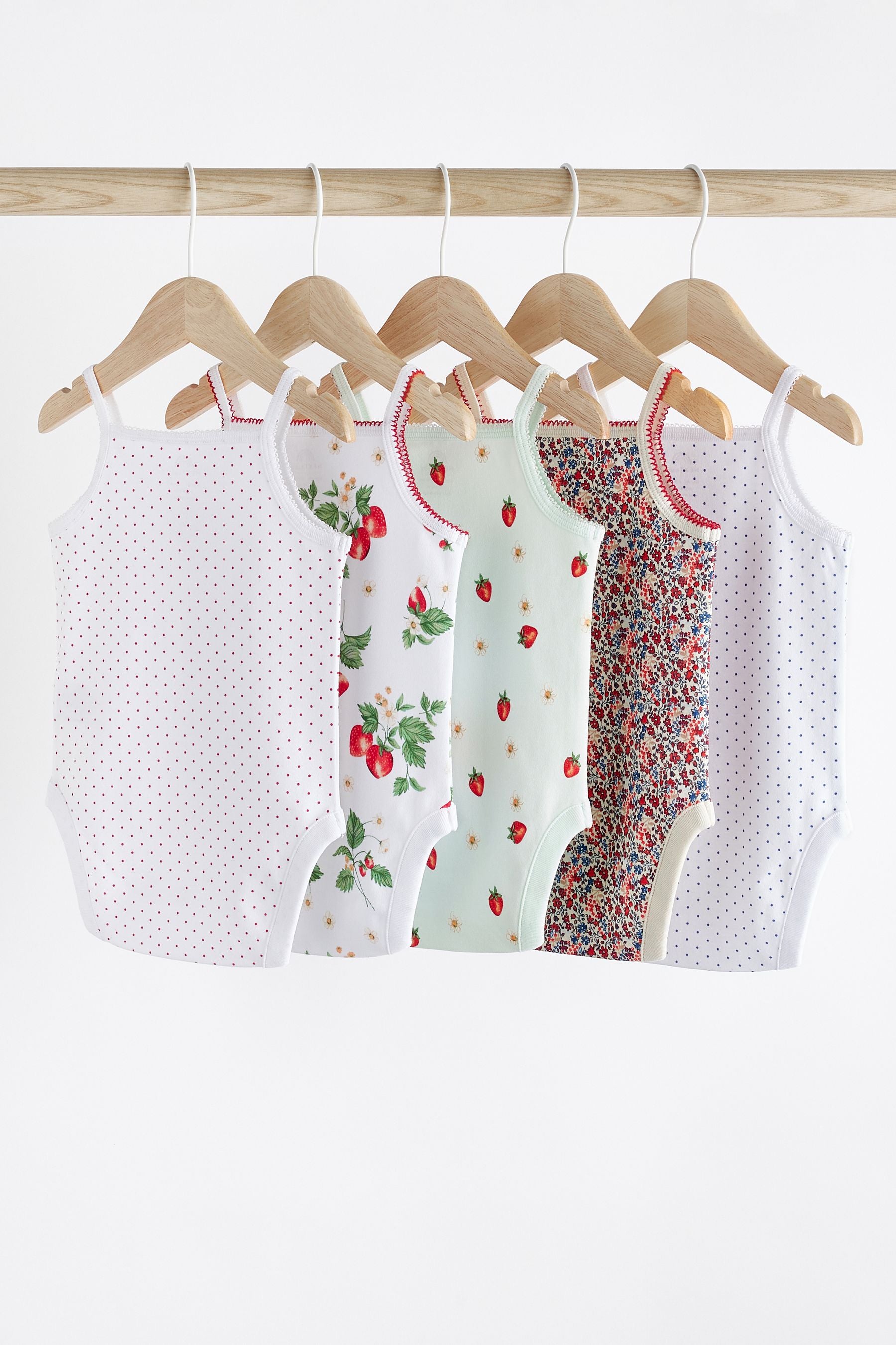 Red/White Baby Strappy Vest Bodysuits 5 Pack