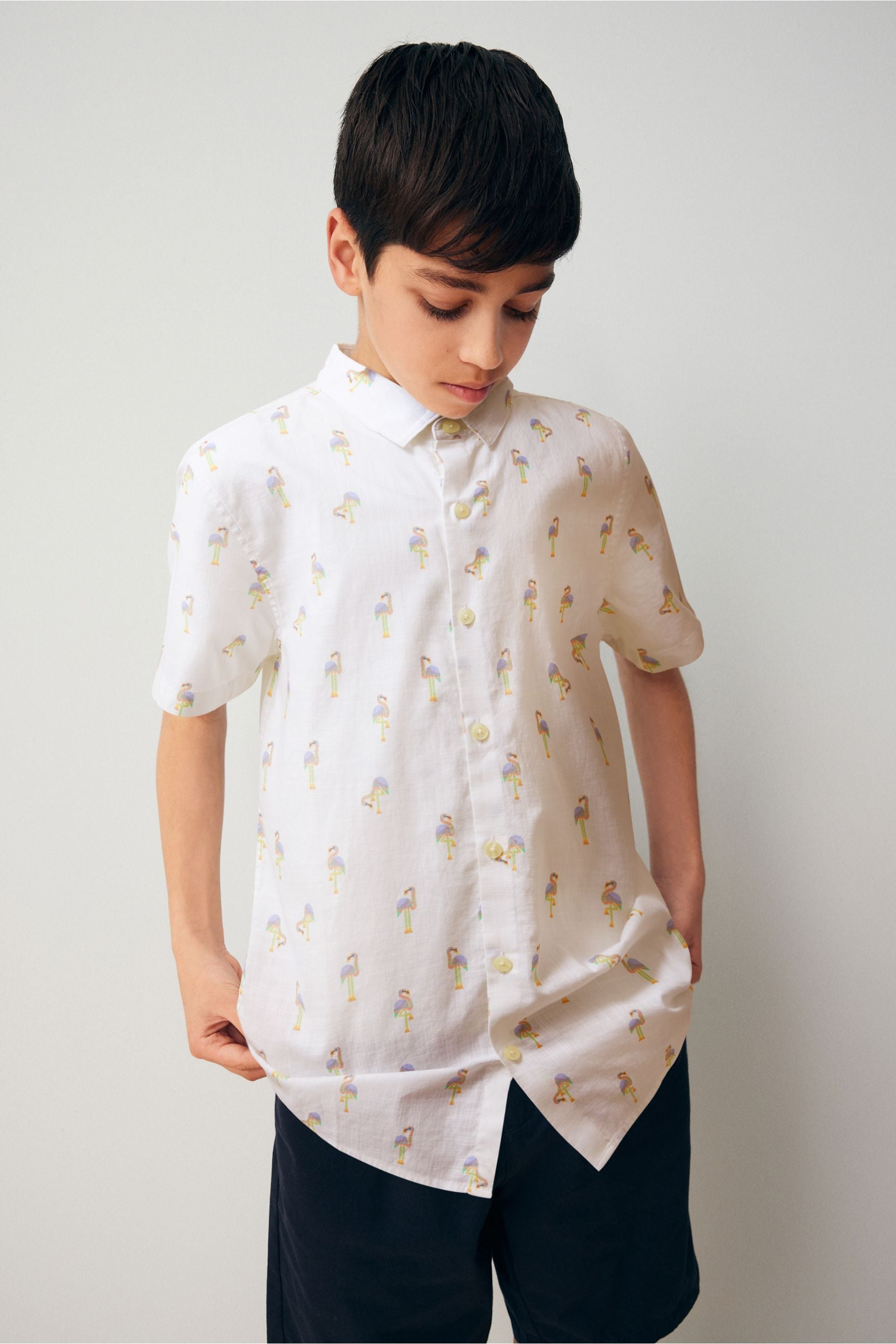 White Short Sleeve Printed Shirt (3-16yrs)