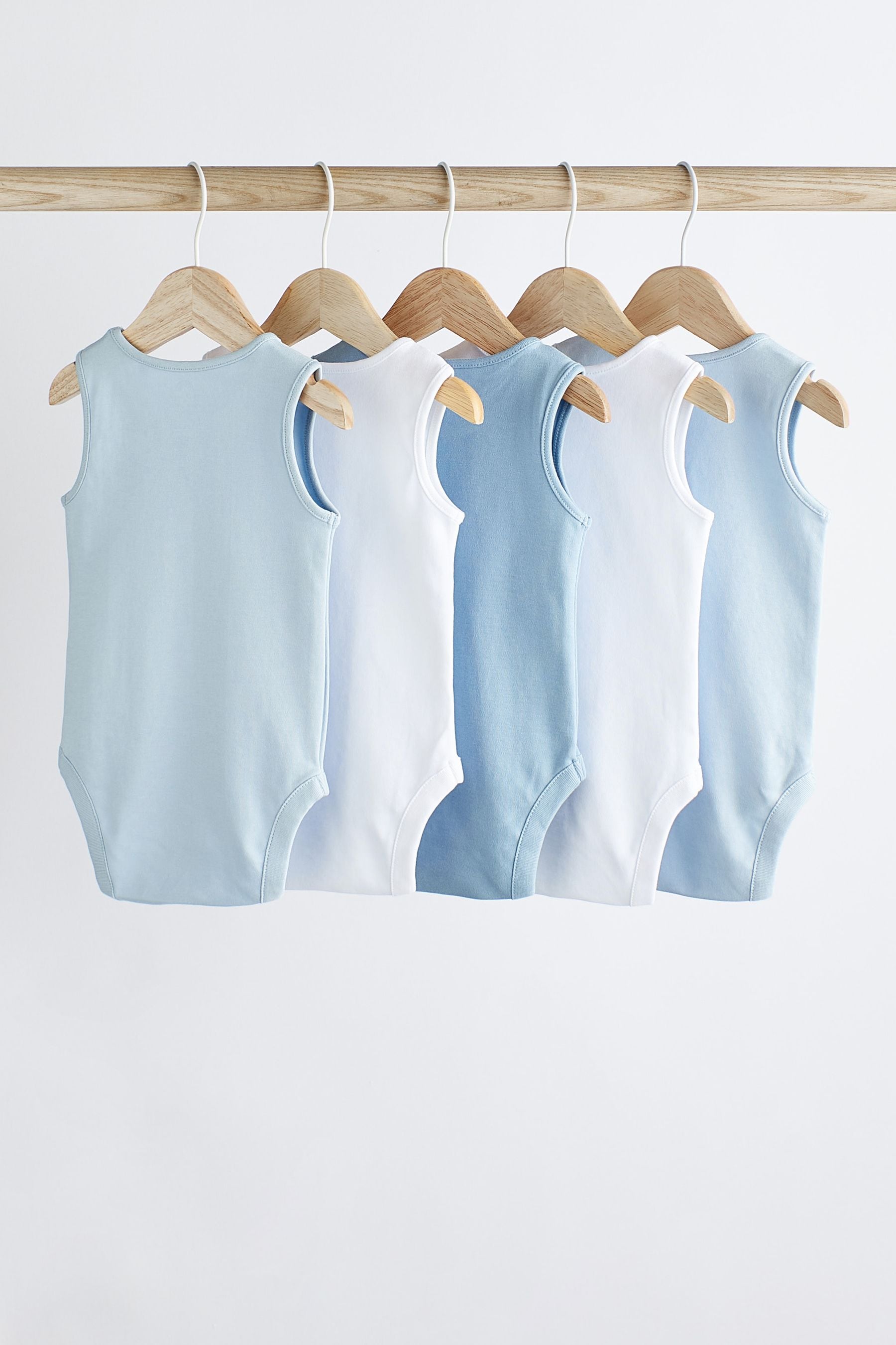 Blue 5 Pack Baby 5 Pack Vest Bodysuits