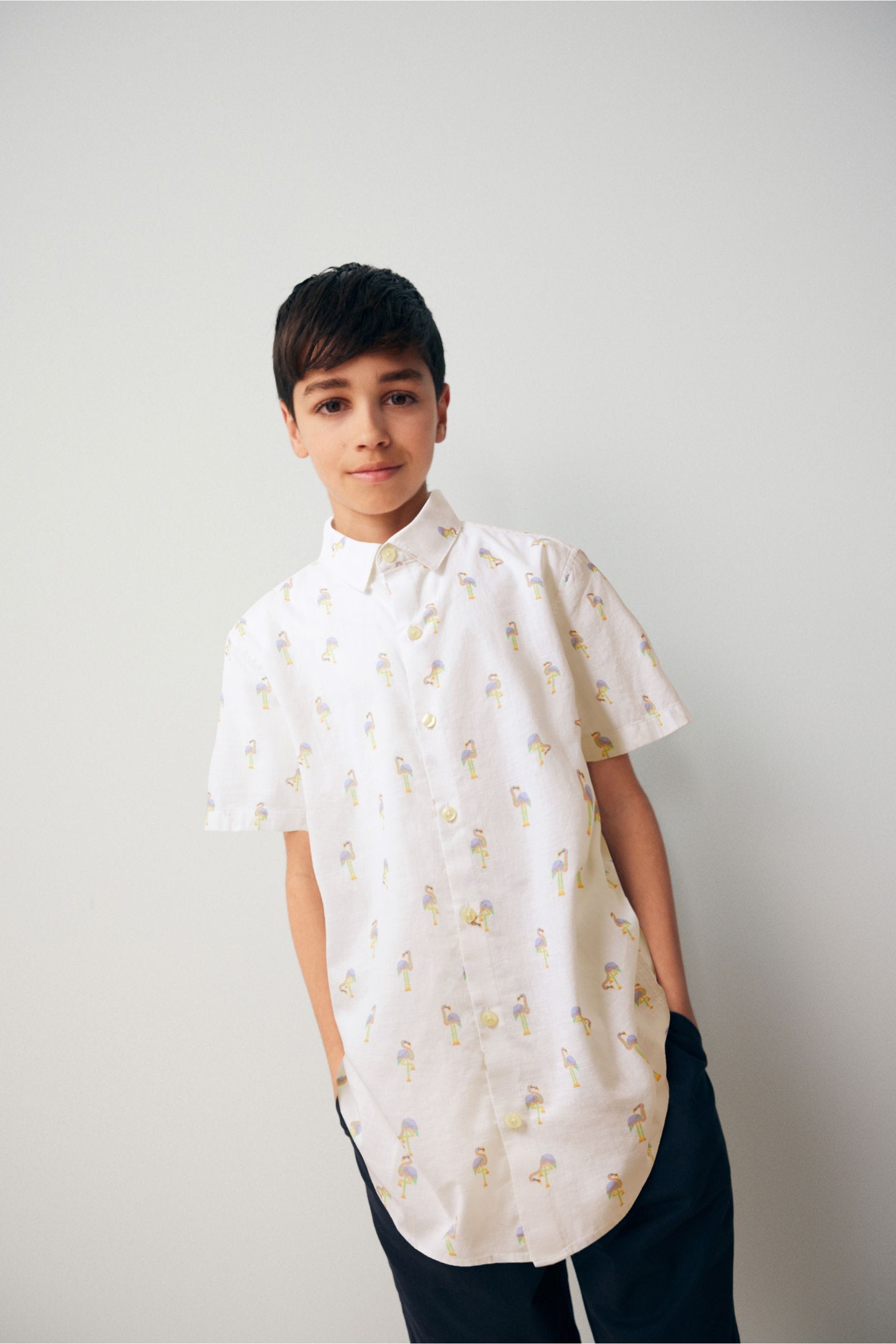 White 100% Cotton Short Sleeve Printed Shirt (3-16yrs)