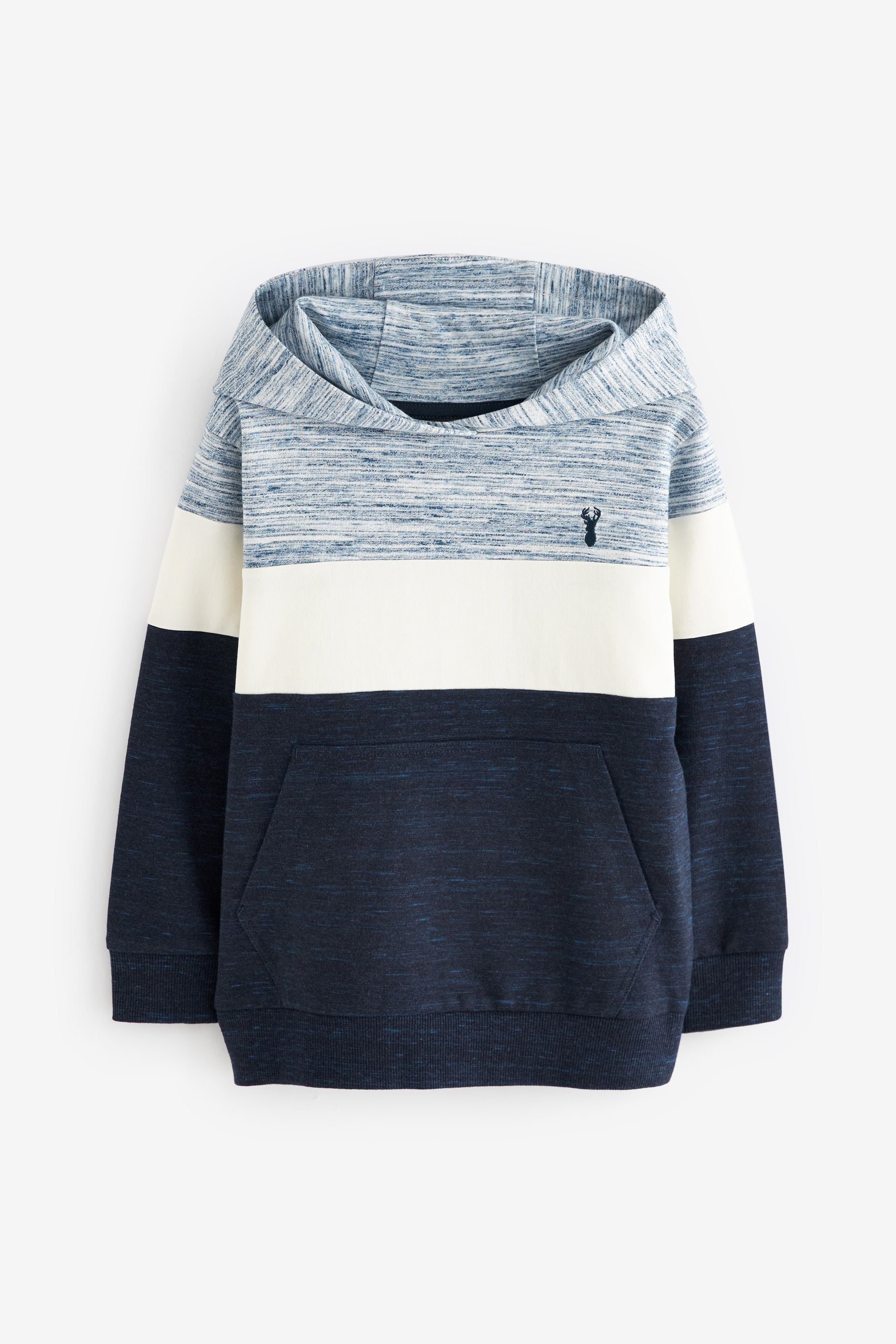 Navy Blue/ Cream Marl 100% Cotton Colourblock Hoodie (3-16yrs)