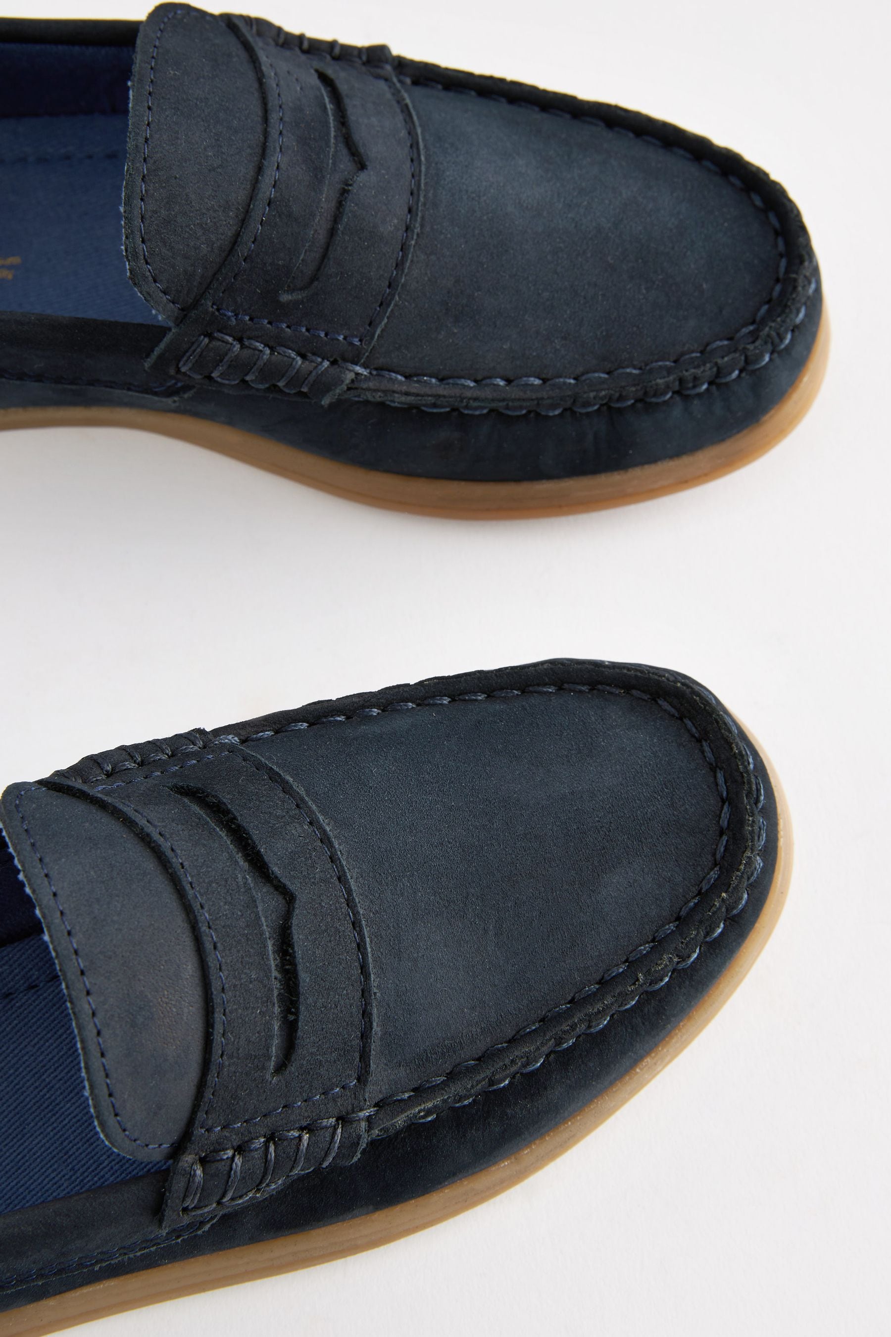 Navy Blue Leather Slip-On Penny Loafers