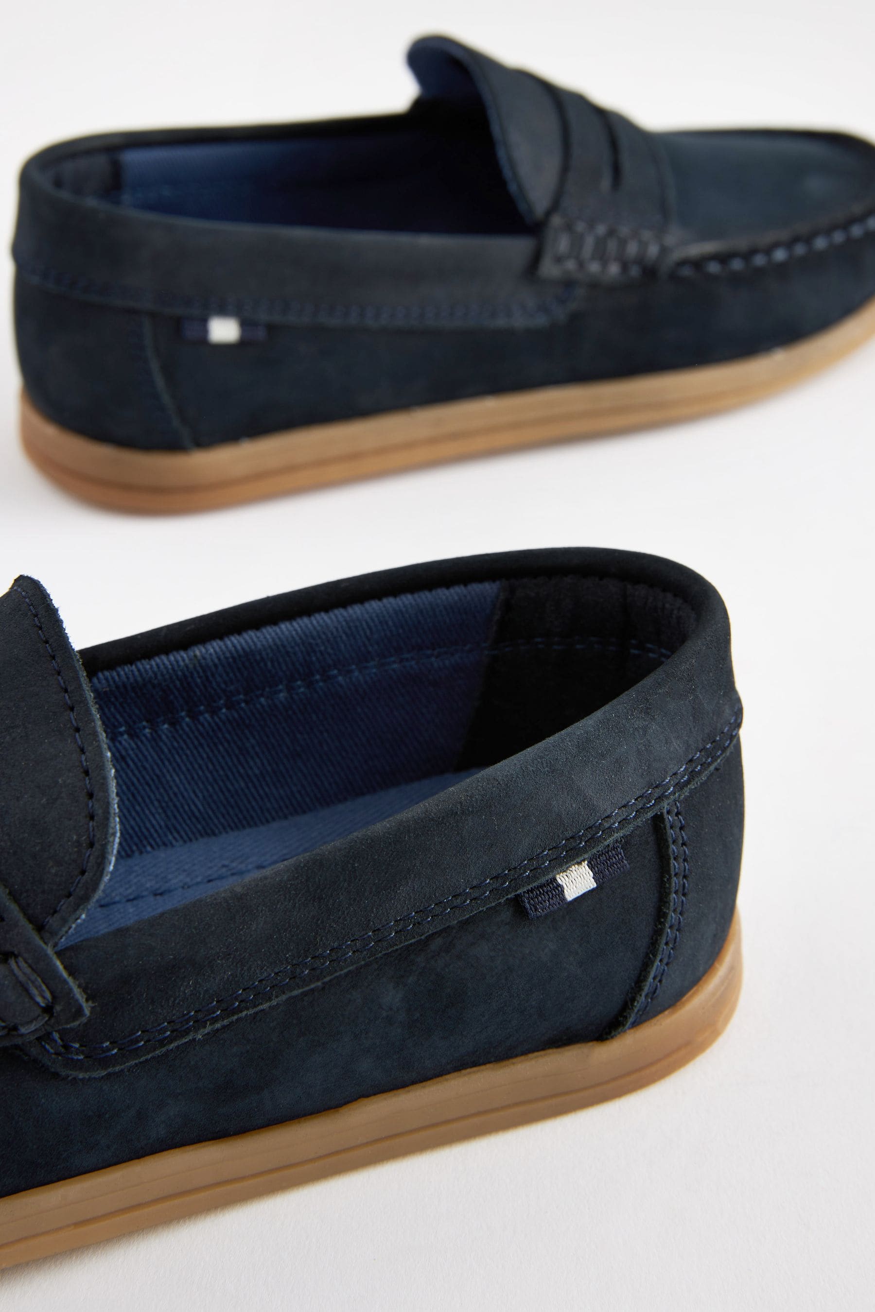 Navy Blue Leather Slip-On Penny Loafers