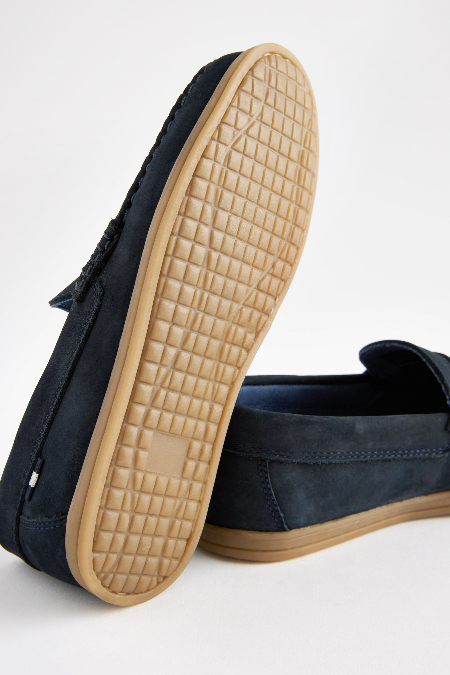 Navy Blue Leather Slip-On Penny Loafers