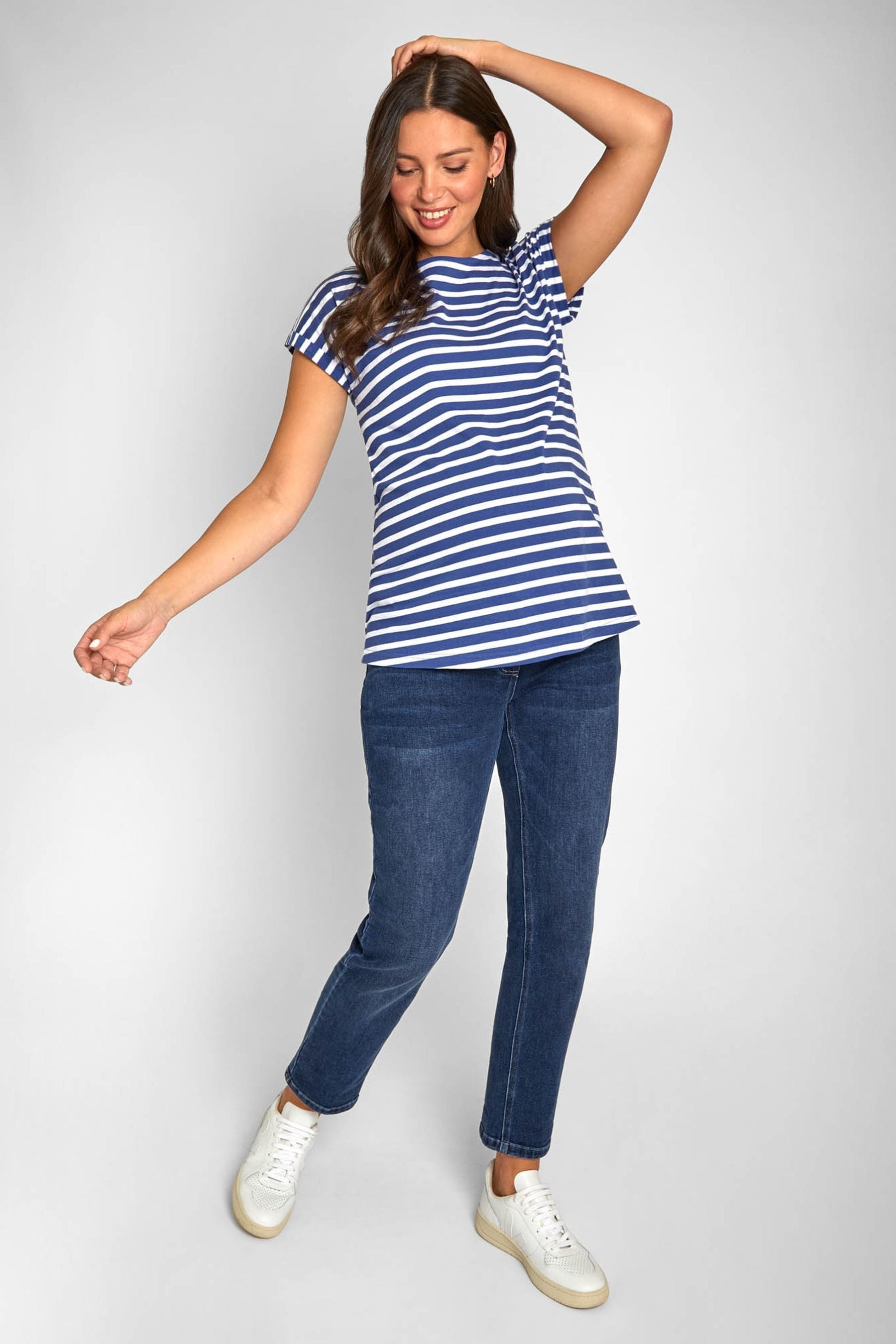 Blue White Stripe JoJo Maman Bébé Boyfriend Cotton Maternity T-Shirt