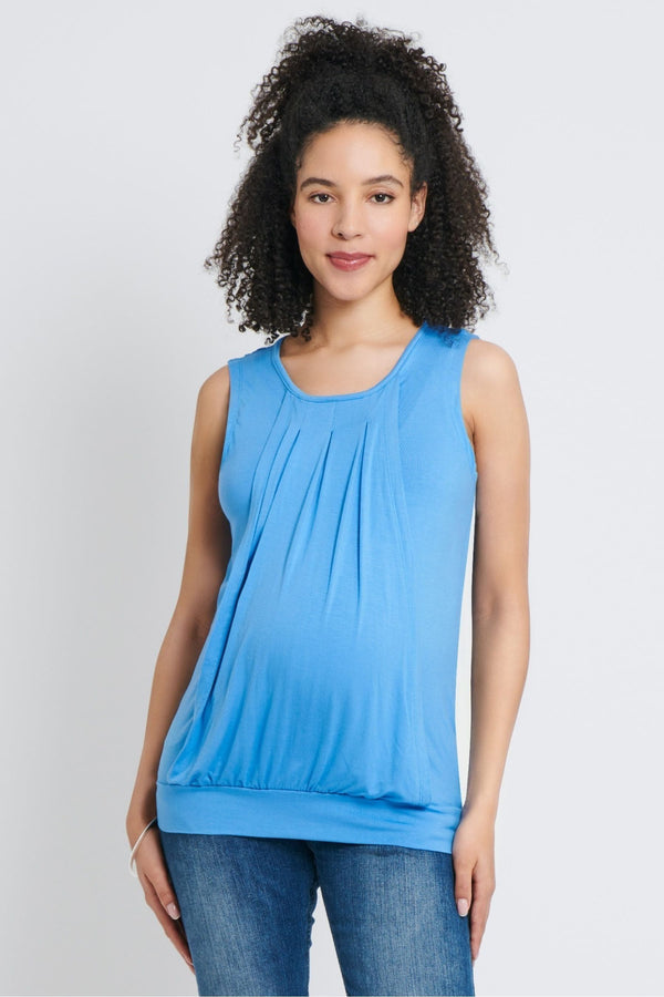 JoJo Maman B?©b?© Blue Sleeveless Pleated Maternity & Nursing Top