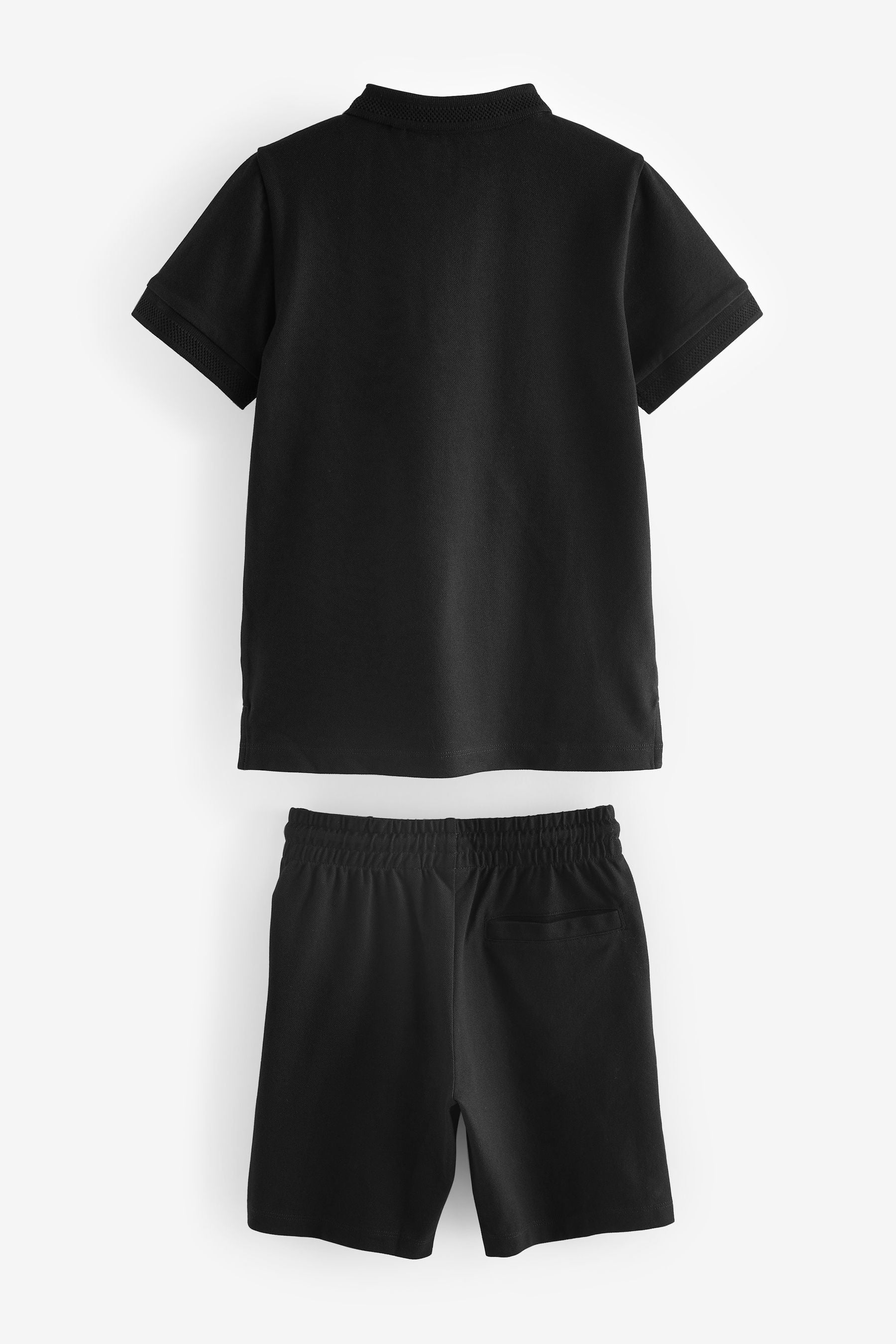 Black Zip Neck Polo Shirt And Shorts Set (3-16yrs)