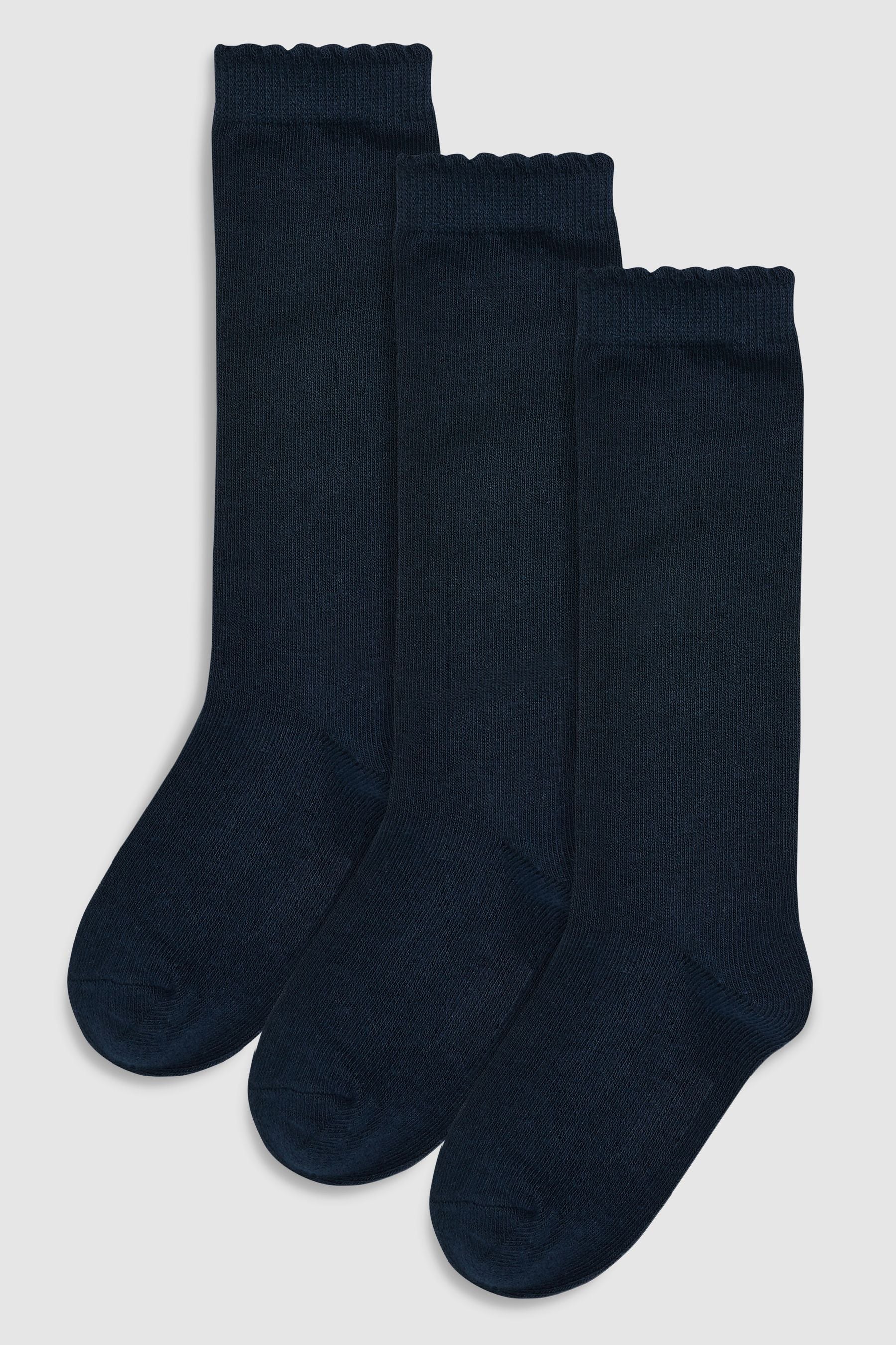 Navy Grey 3 Pack Cotton Rich Knee High School Socks