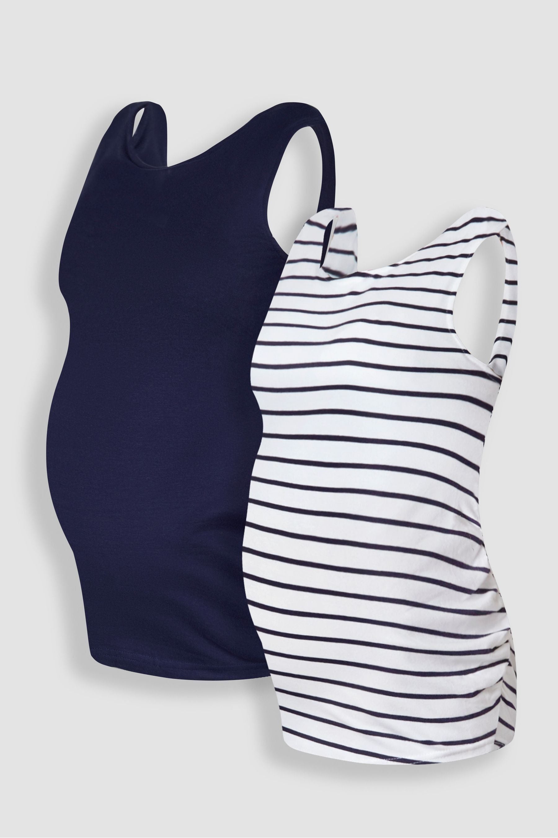 Navy Blue & White Navy Blue Stripe JoJo Maman Bébé 2-Pack Ruched Maternity Vest Tops