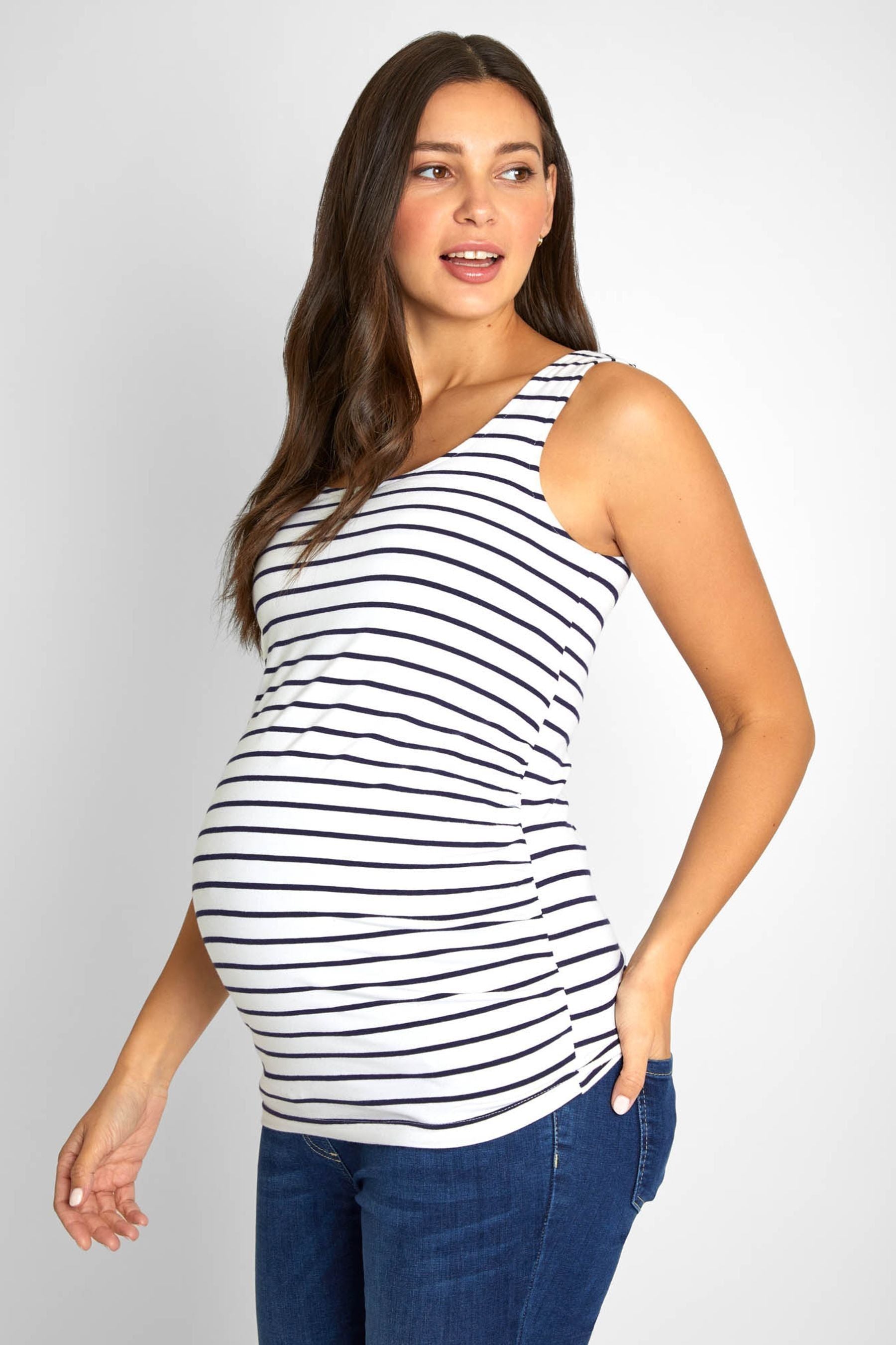 Navy Blue & White Navy Blue Stripe JoJo Maman Bébé 2-Pack Ruched Maternity Vest Tops