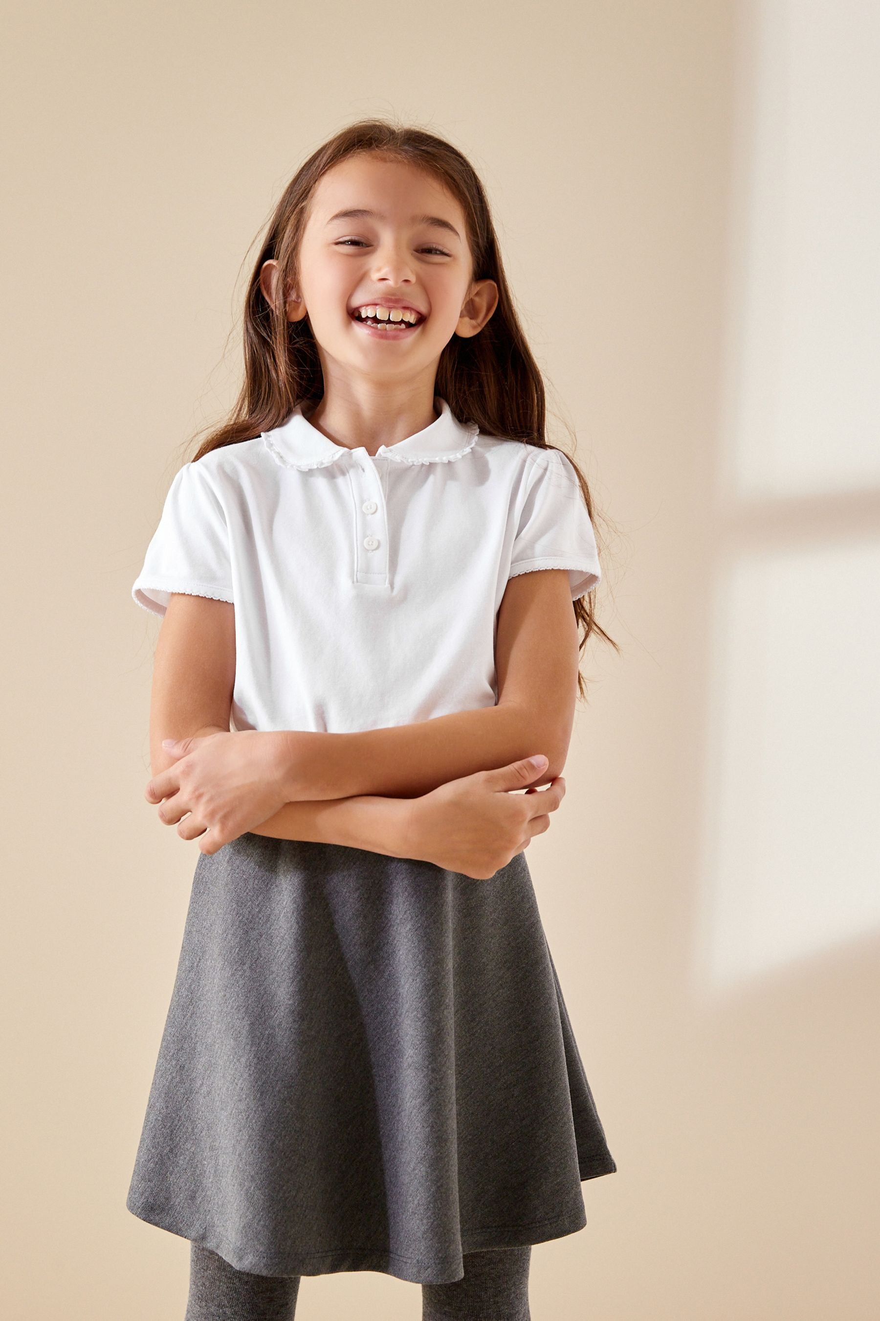 White Cotton Stretch Frill Collar School Polo Tops 2 Pack (3-16yrs)