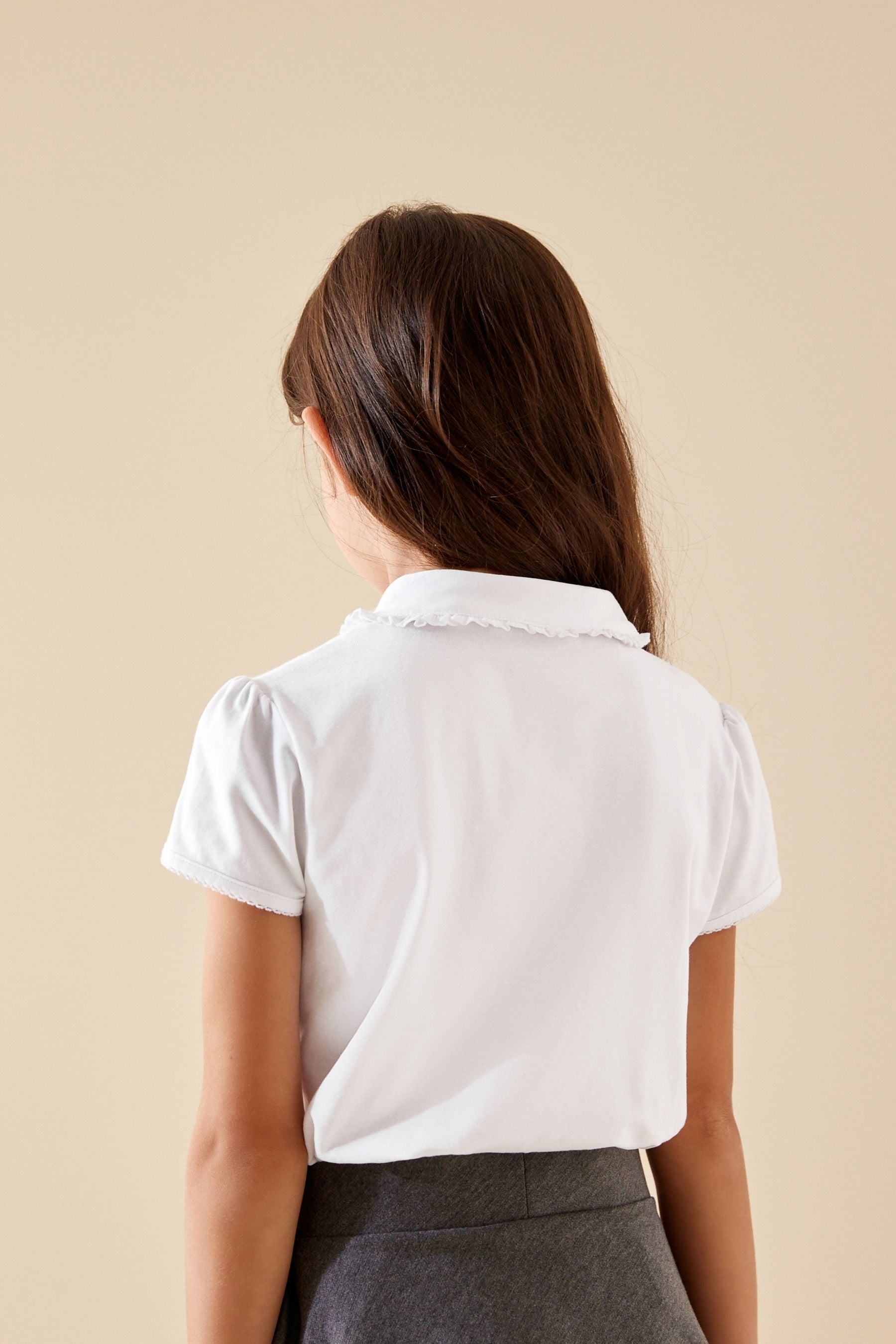 White Cotton Stretch Frill Collar School Polo Tops 2 Pack (3-16yrs)