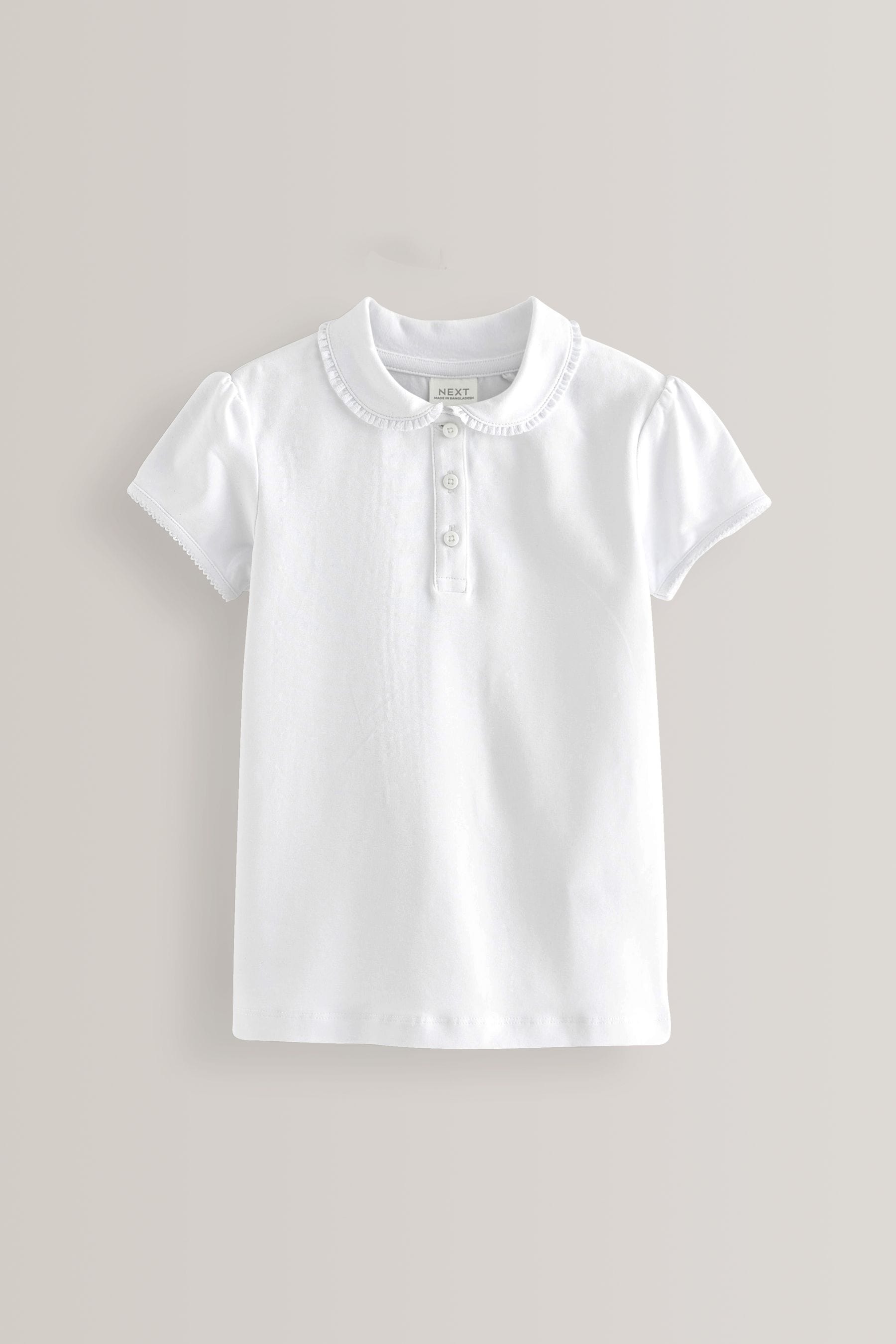 White Cotton Stretch Frill Collar School Polo Tops 2 Pack (3-16yrs)