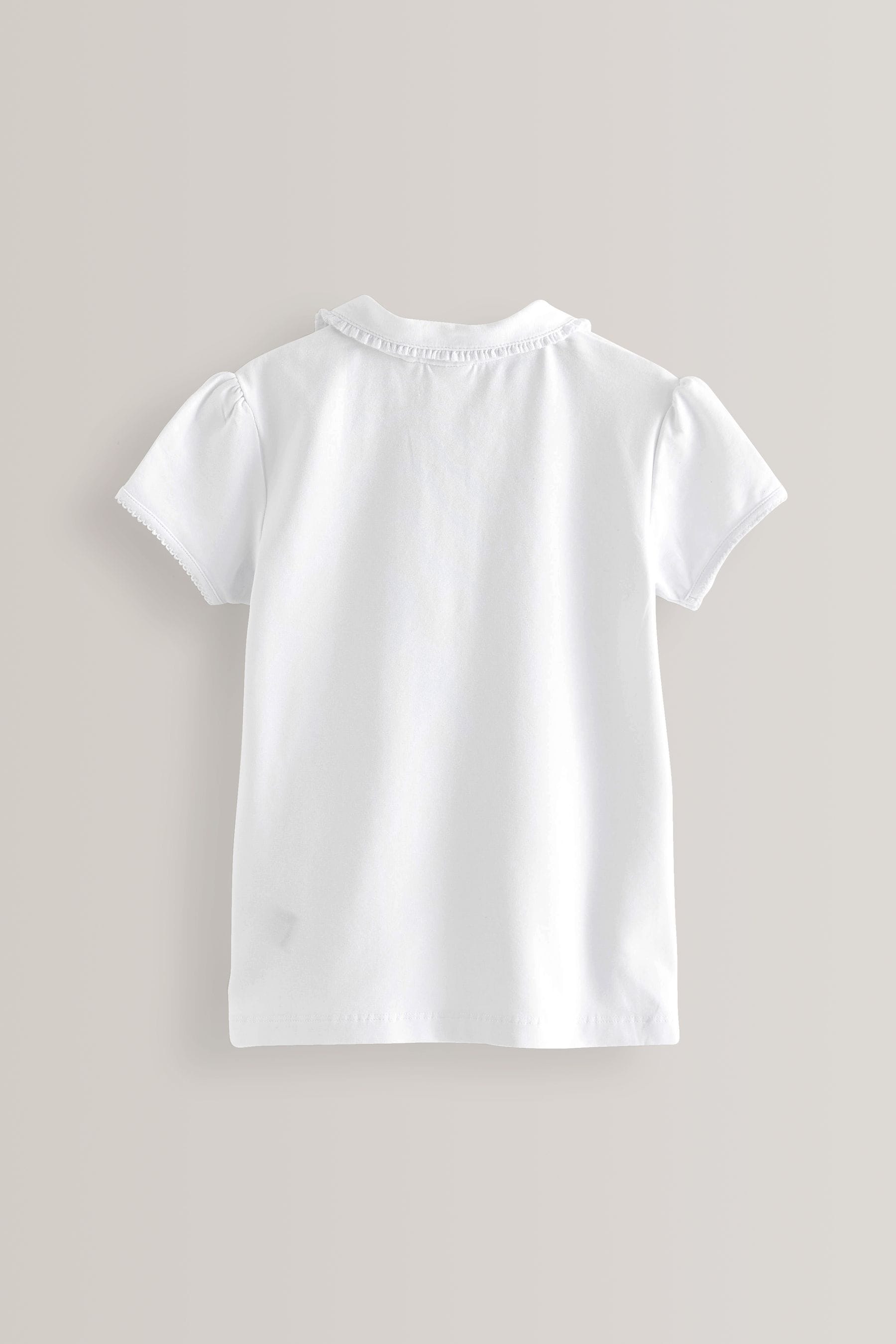 White Cotton Stretch Frill Collar School Polo Tops 2 Pack (3-16yrs)