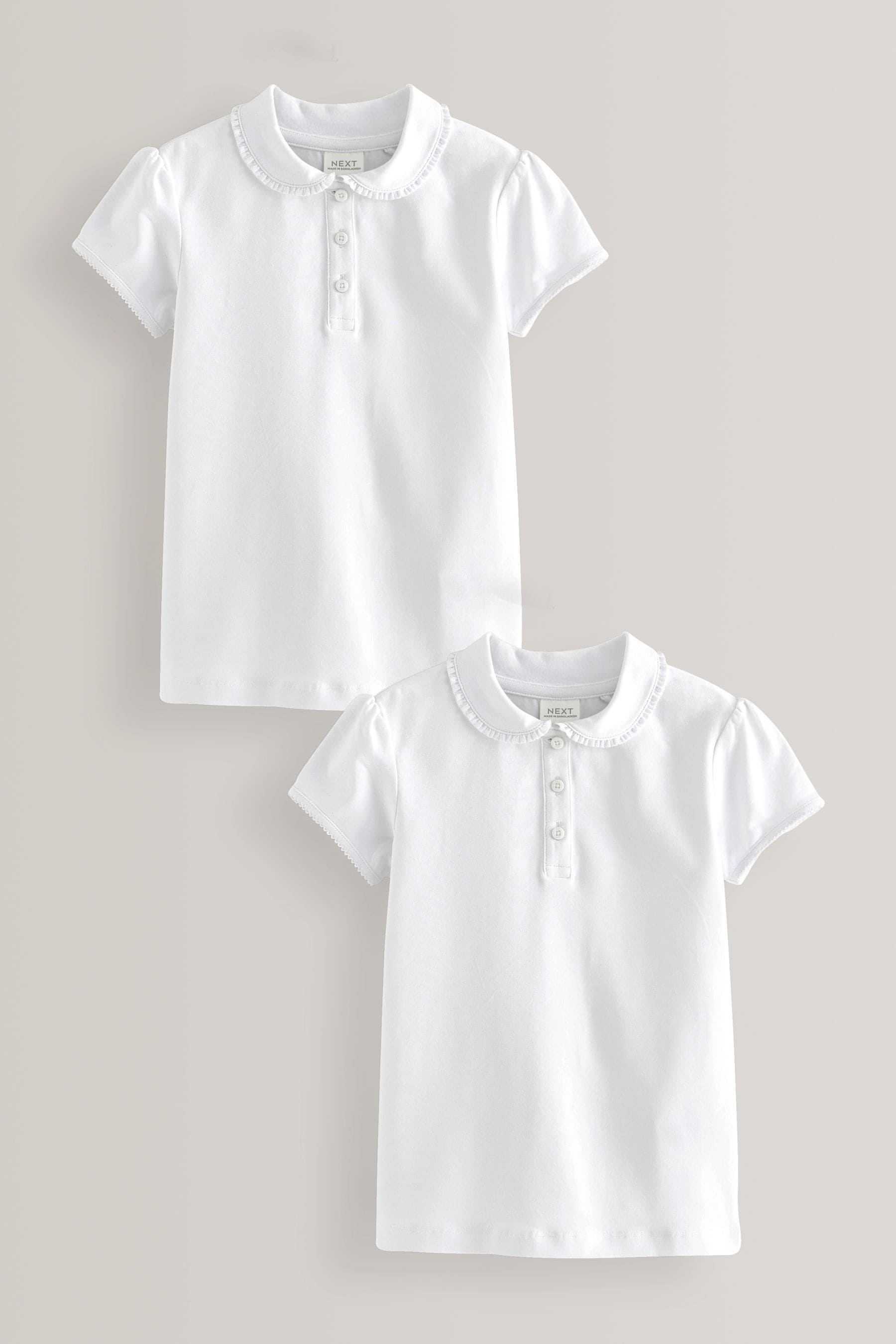 White Cotton Stretch Frill Collar School Polo Tops 2 Pack (3-16yrs)