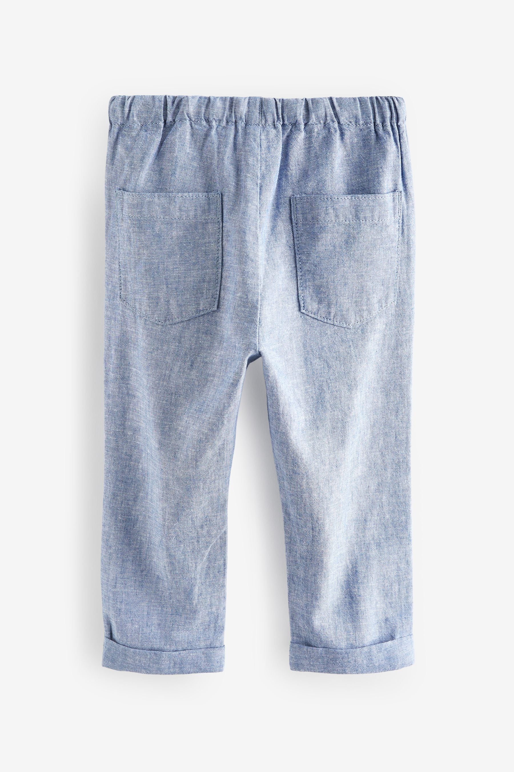 Chambray/White 2 Pack Linen Blend Pull On Trousers (3mths-7yrs)