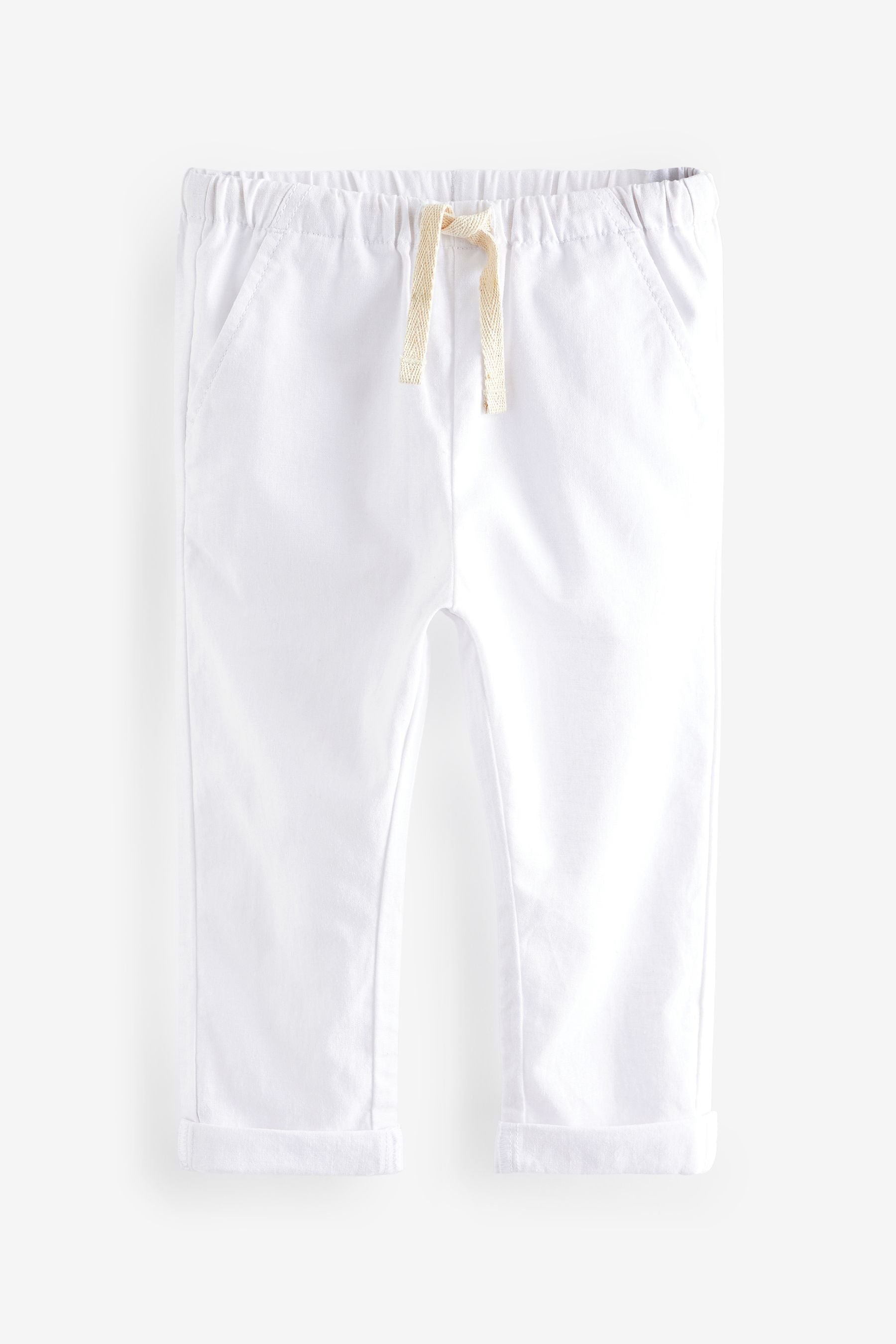 Chambray/White 2 Pack Linen Blend Pull On Trousers (3mths-7yrs)