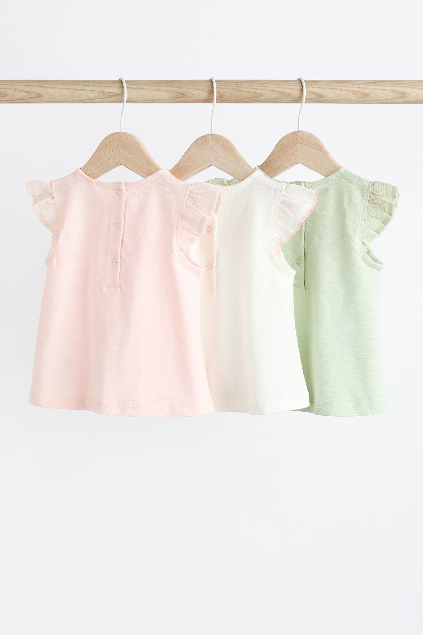 Green/Pink/White Short Sleeve 100% Cotton Baby Tops 3 Pack