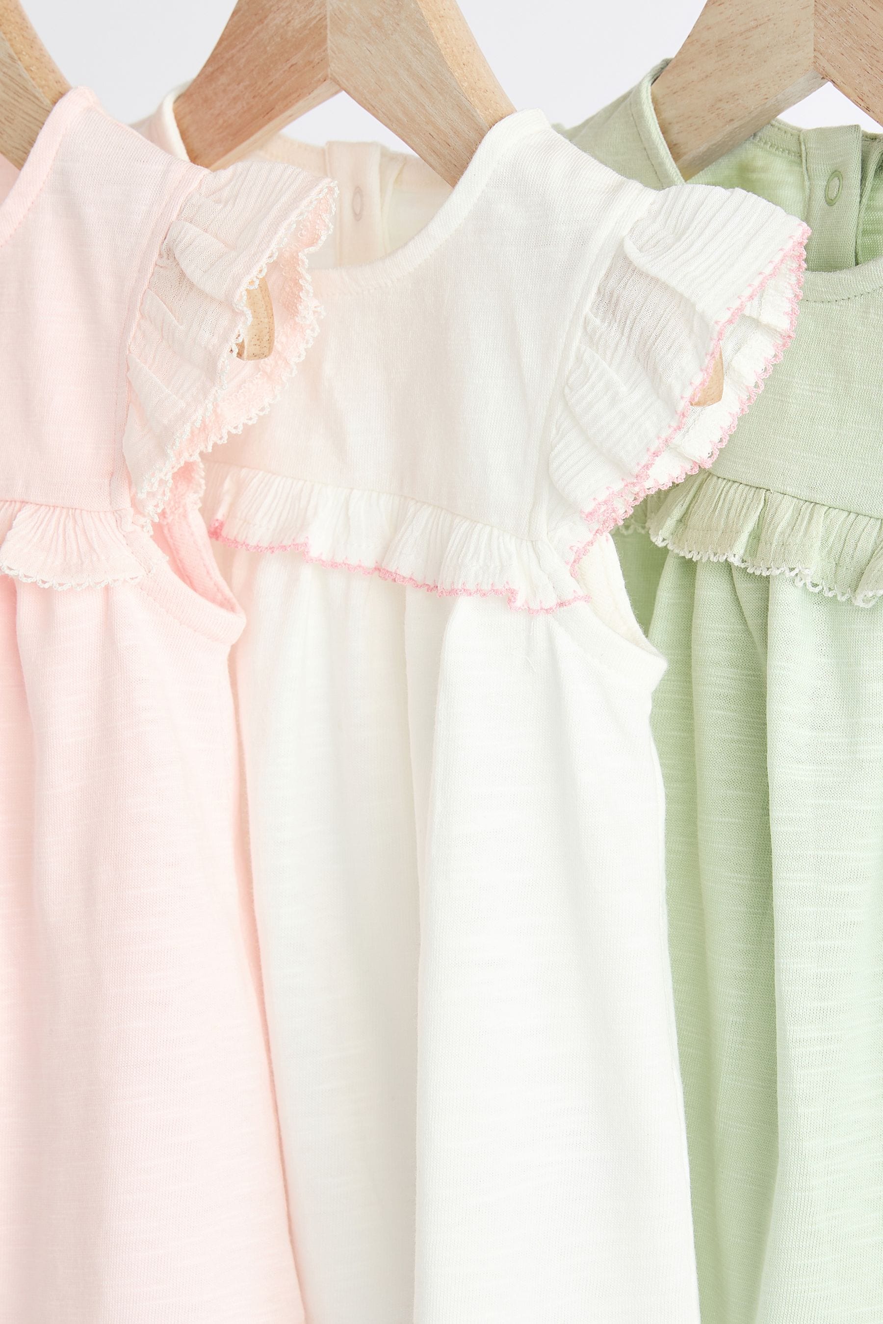 Green/Pink/White Short Sleeve 100% Cotton Baby Tops 3 Pack