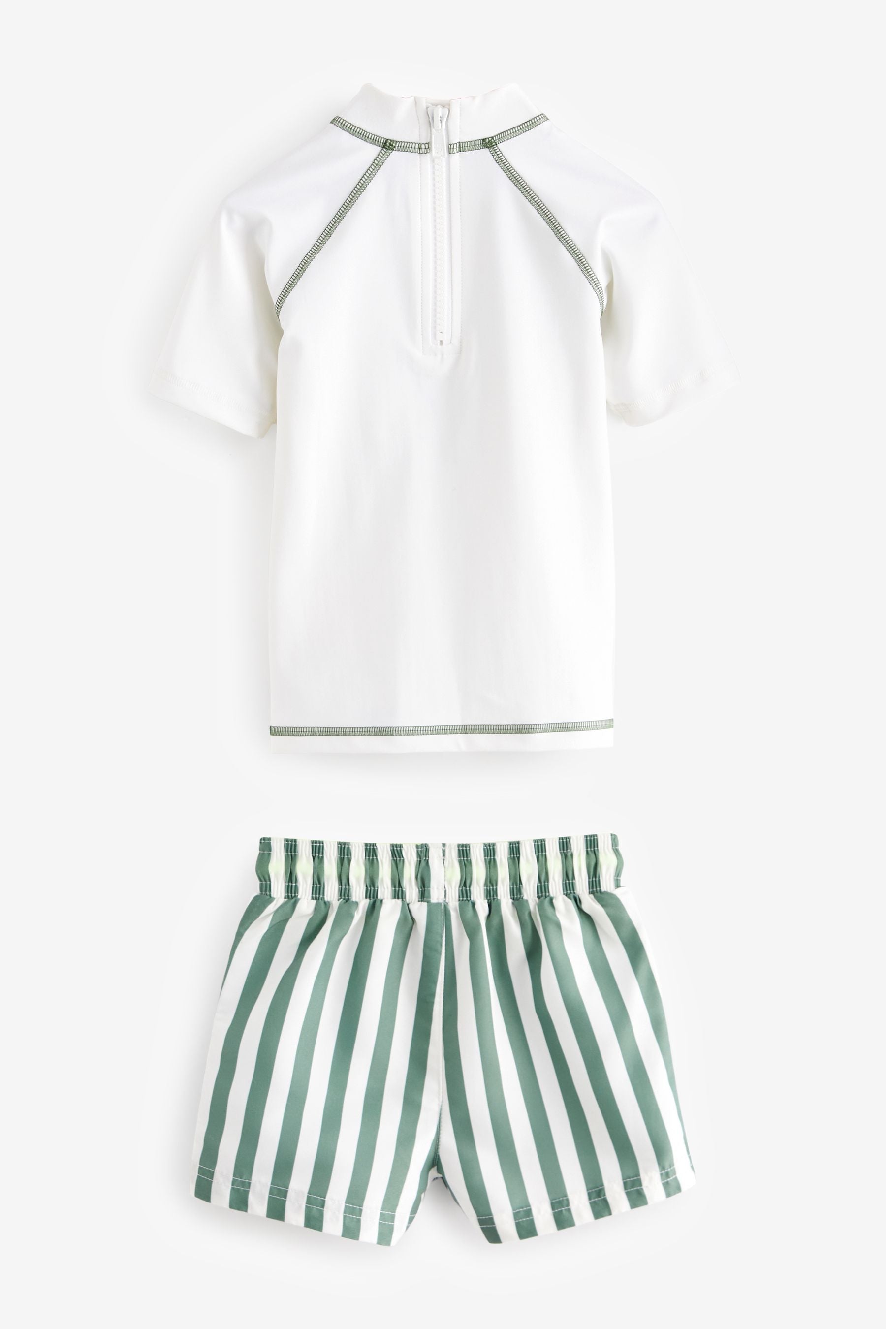 White/Green Stripe Sunsafe Top and Shorts Set (3mths-7yrs)