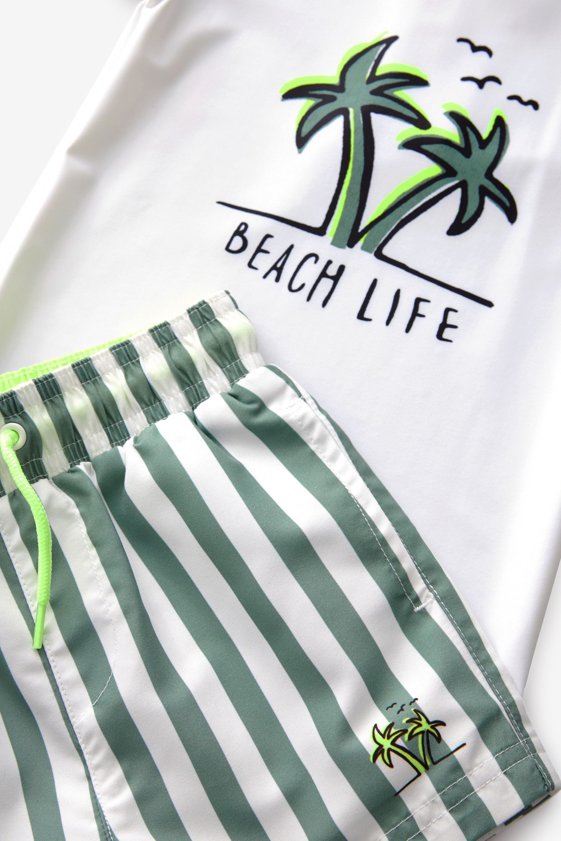 White/Green Stripe Sunsafe Top and Shorts Set (3mths-7yrs)