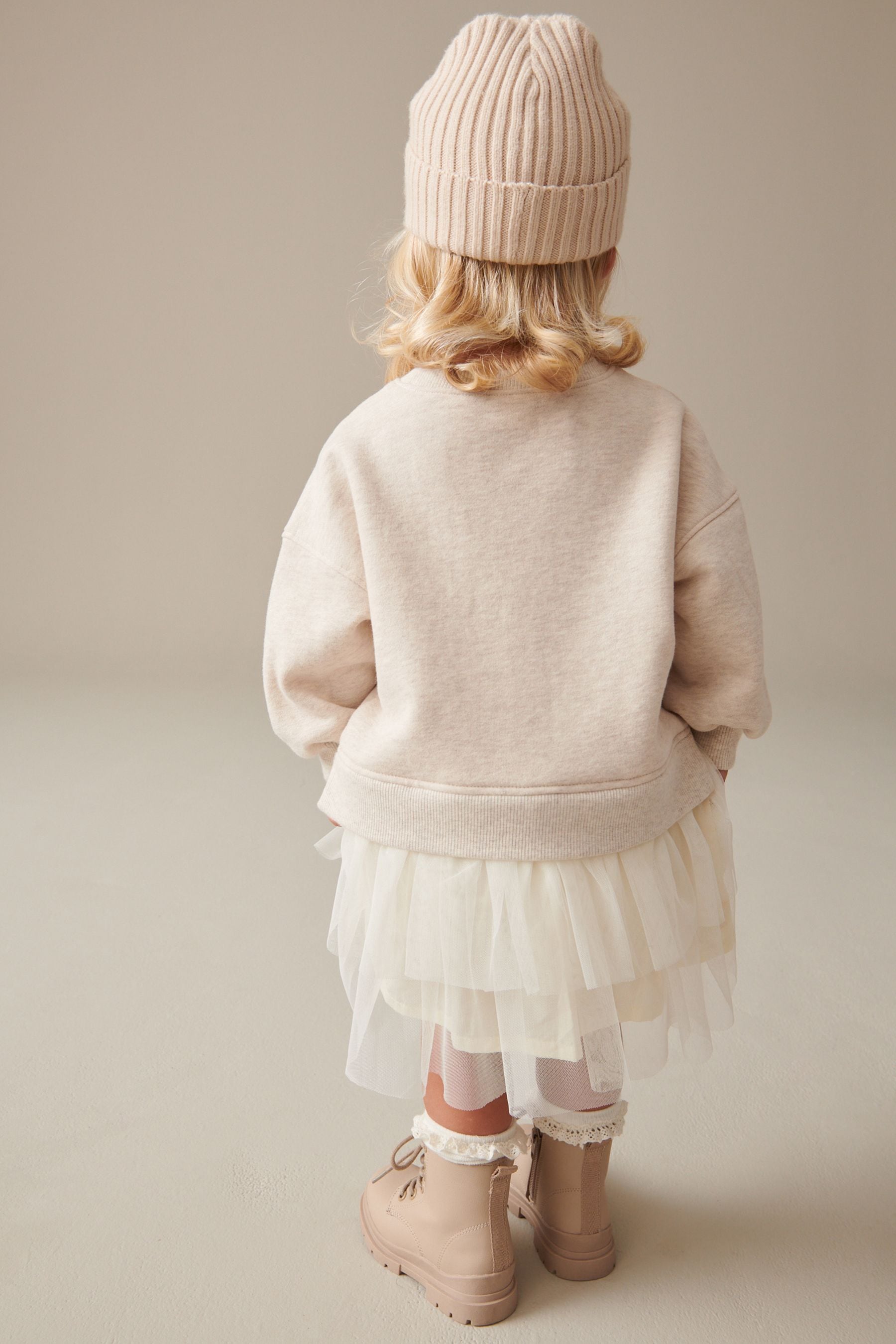 Cream Sweat Mesh Dress (3mths-7yrs)