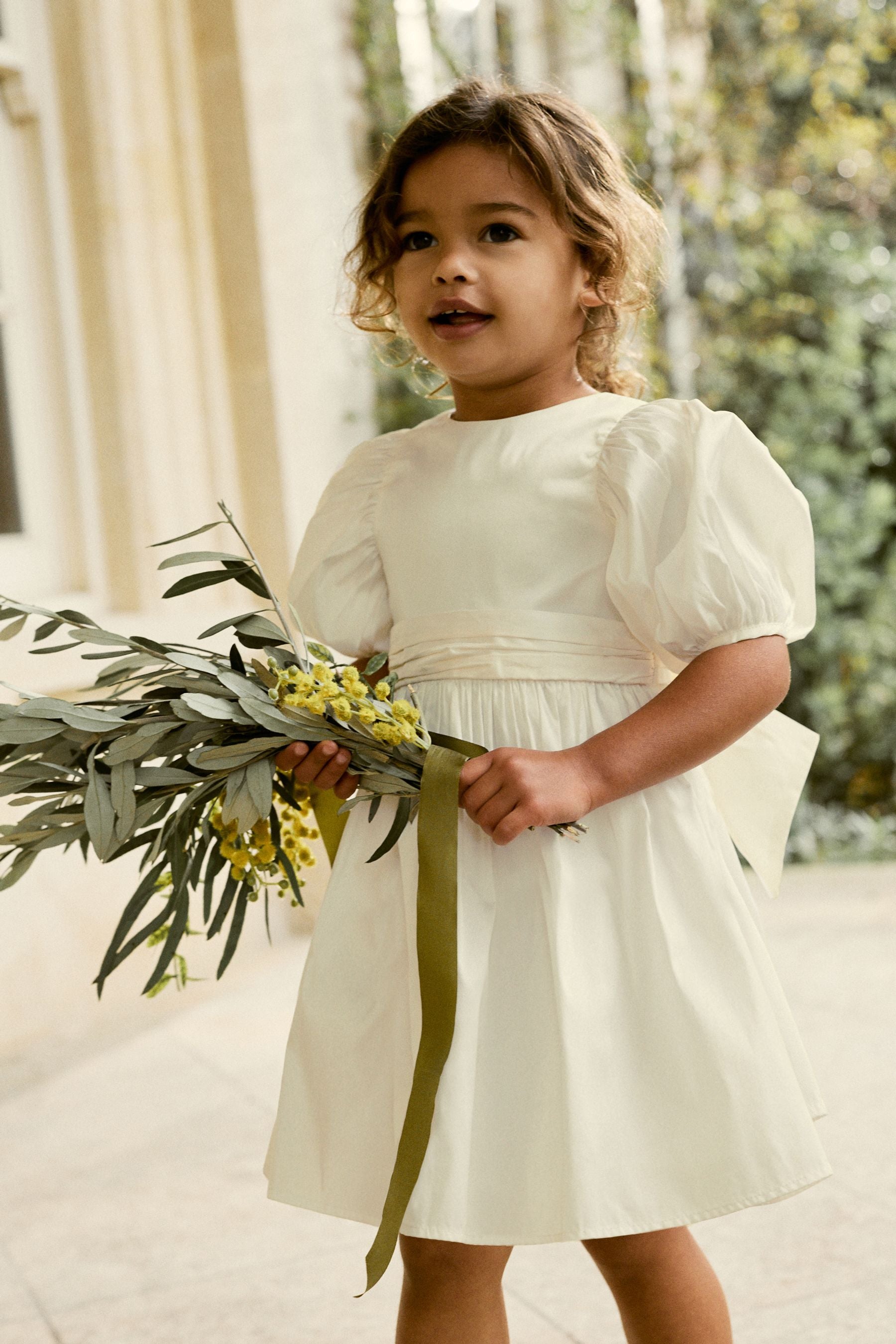 Ivory Girl Taffeta Flower Print Bow Dress (3mths-8yrs)