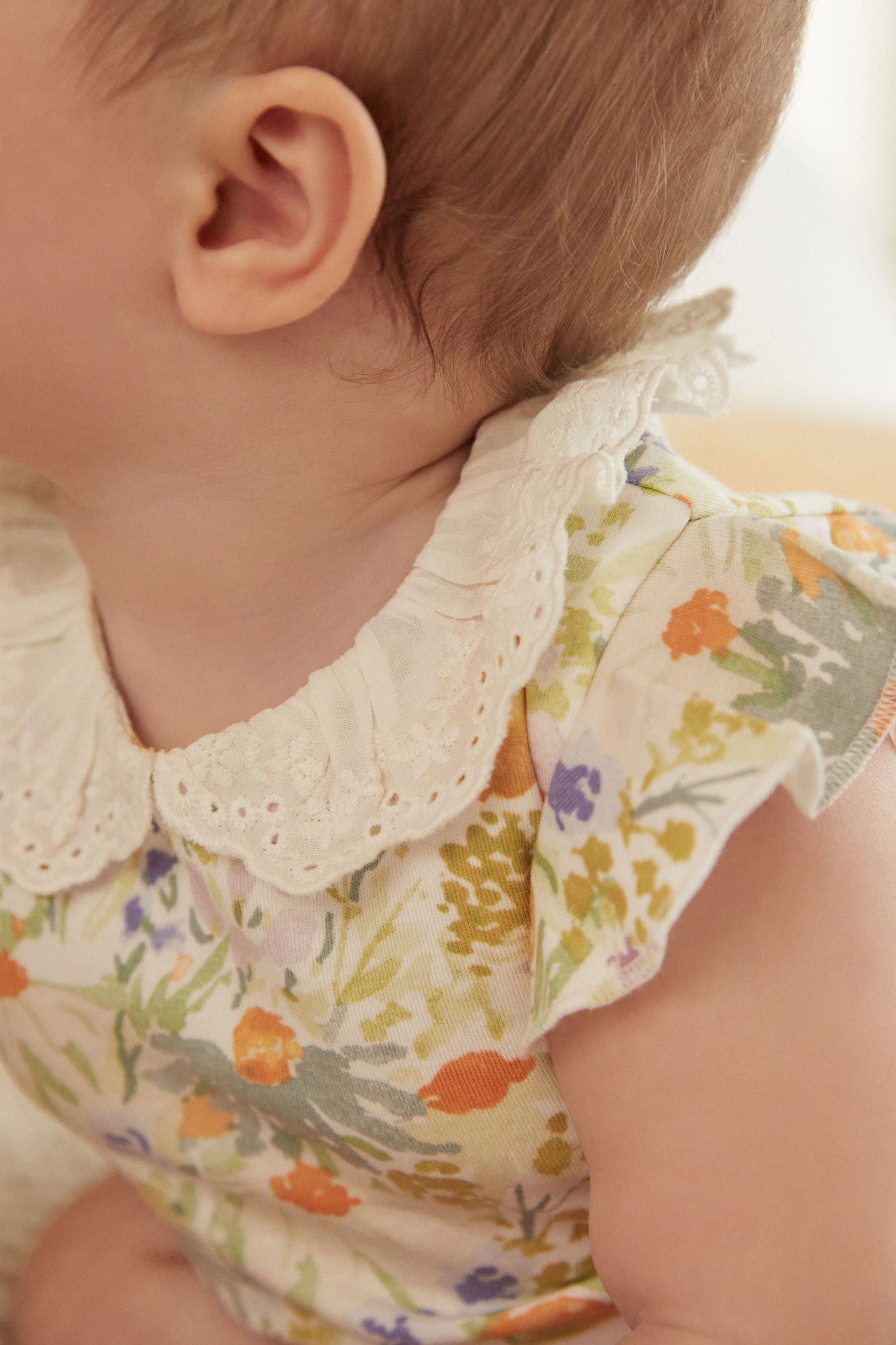 Blue/Yellow Collared Floral Baby Jersey Romper