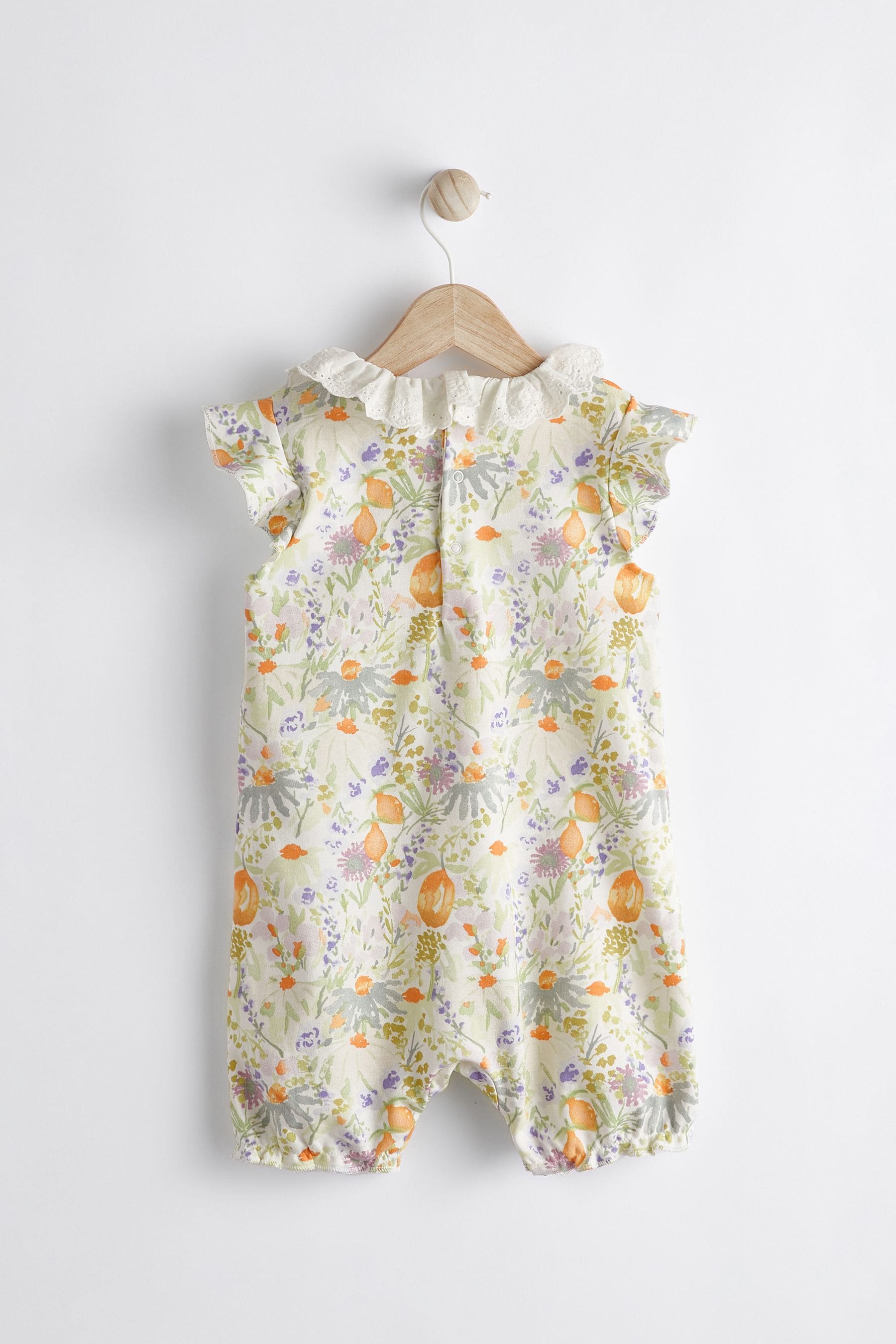 Blue/Yellow Collared Floral Baby Jersey Romper