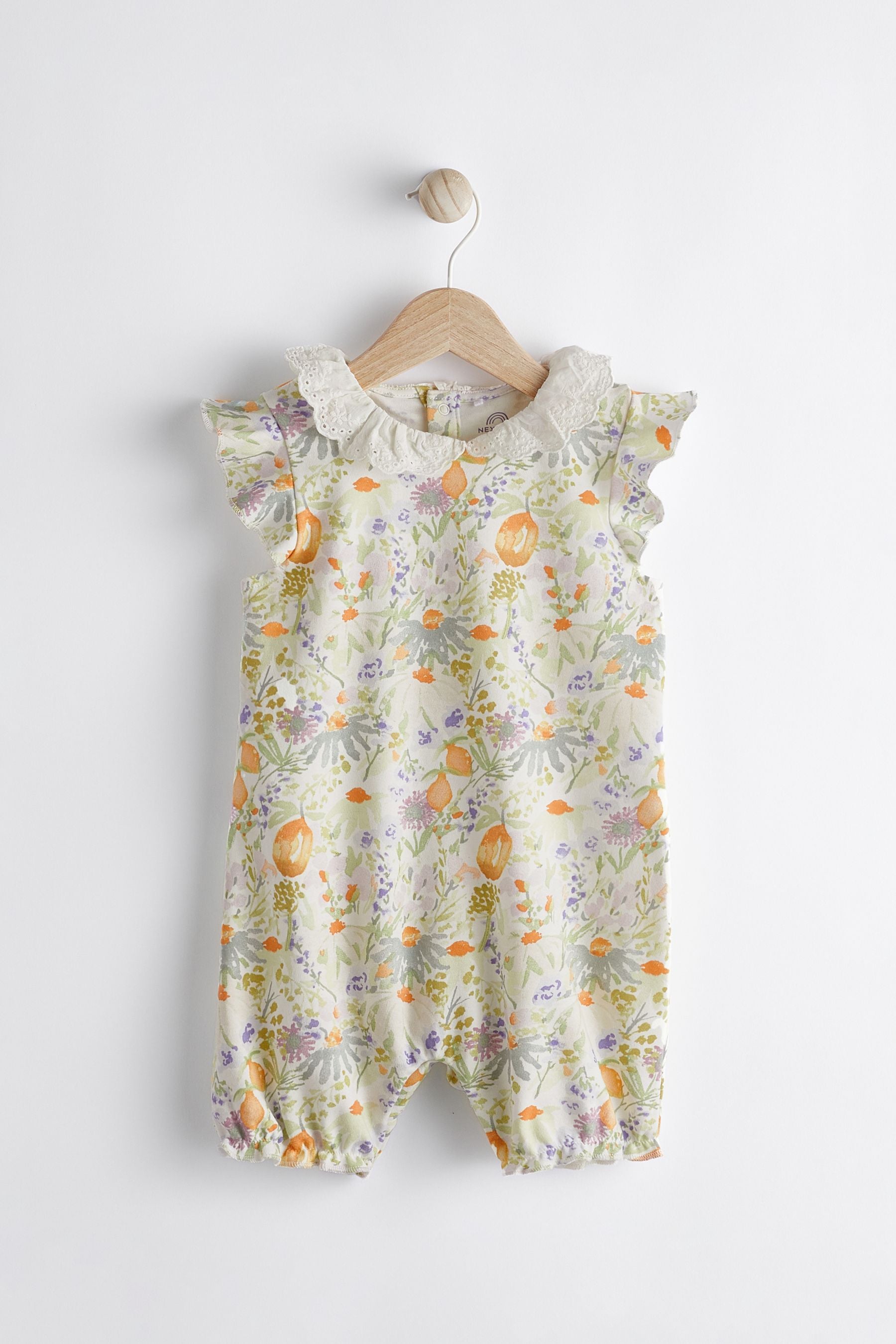 Blue/Yellow Collared Floral Baby Jersey Romper