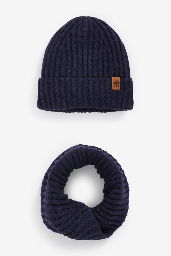 Navy Blue Knitted Snood and Hat Set (1-16yrs)