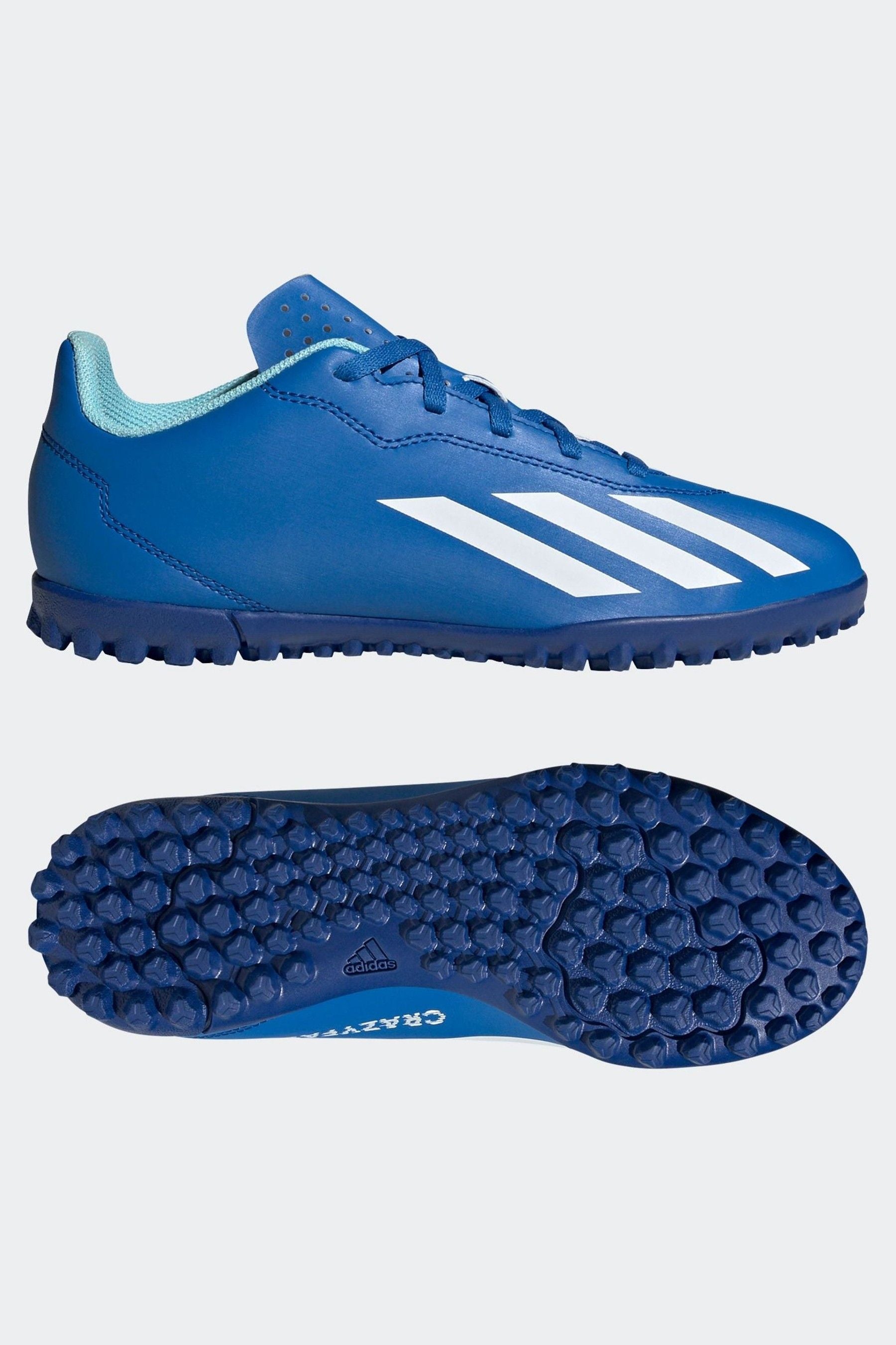 adidas Blue/White Football Sport Performance Kids X Crazyfast 4 Turf Boots